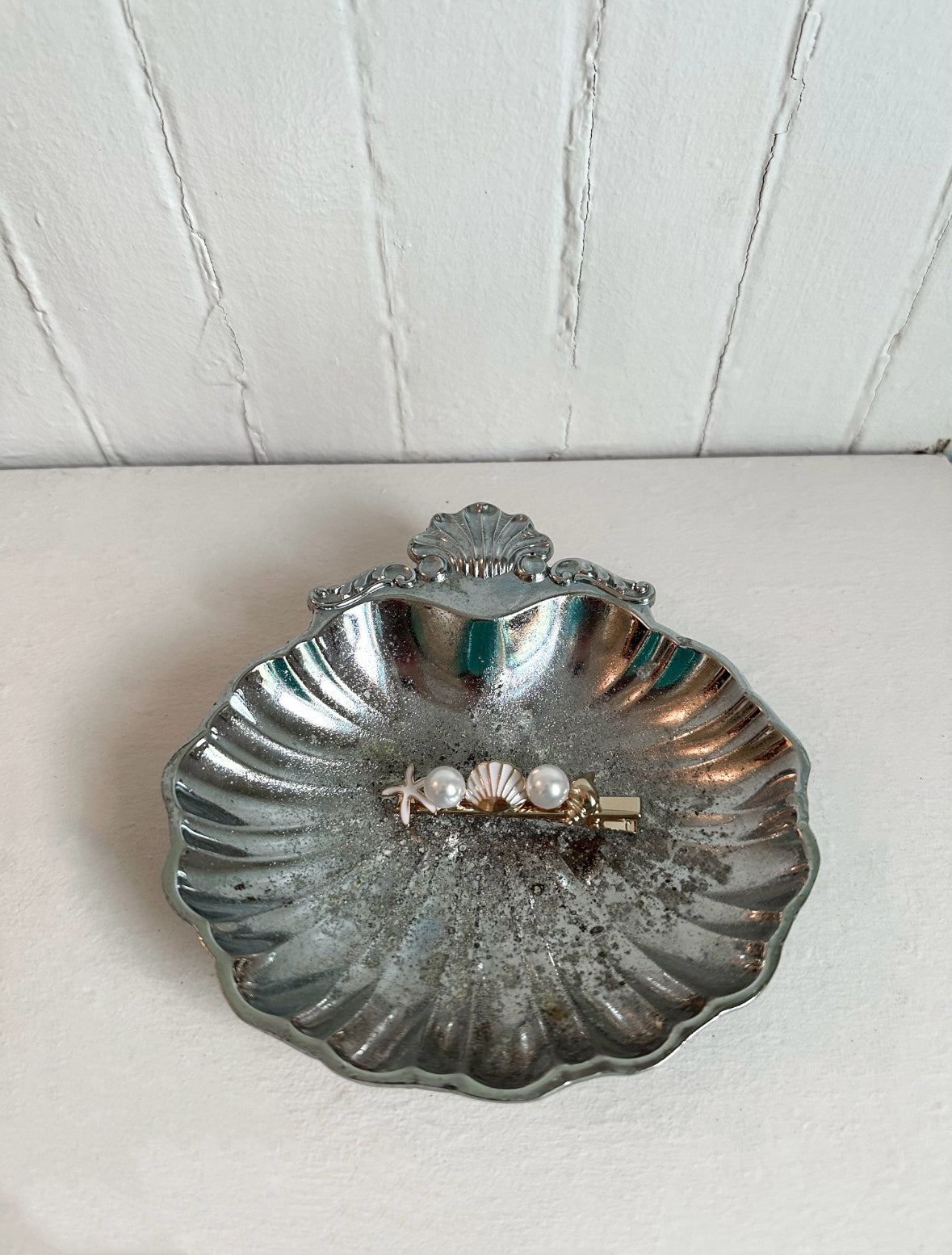 Distressed Silver Shell Trinket Dish