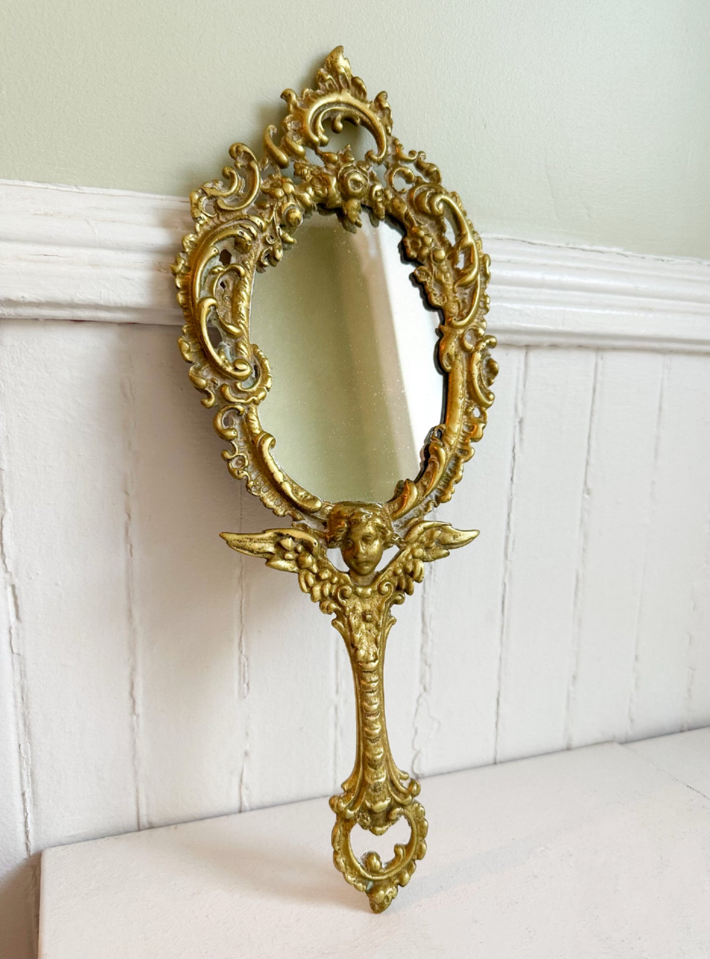 Vintage Ornate Cherub Hand Mirror