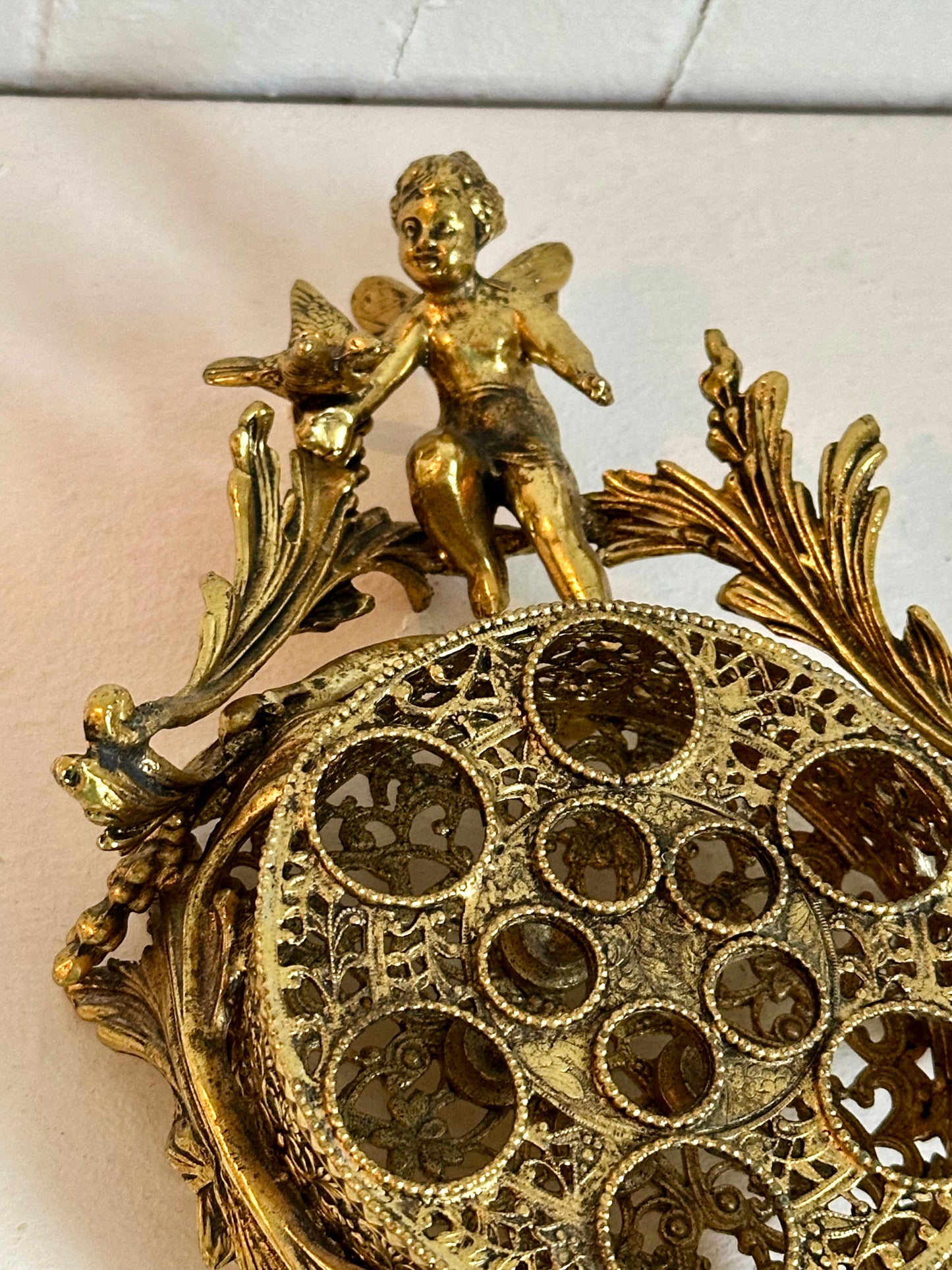 Vintage Fairy with Bird Gold Brass Lipstick Holder