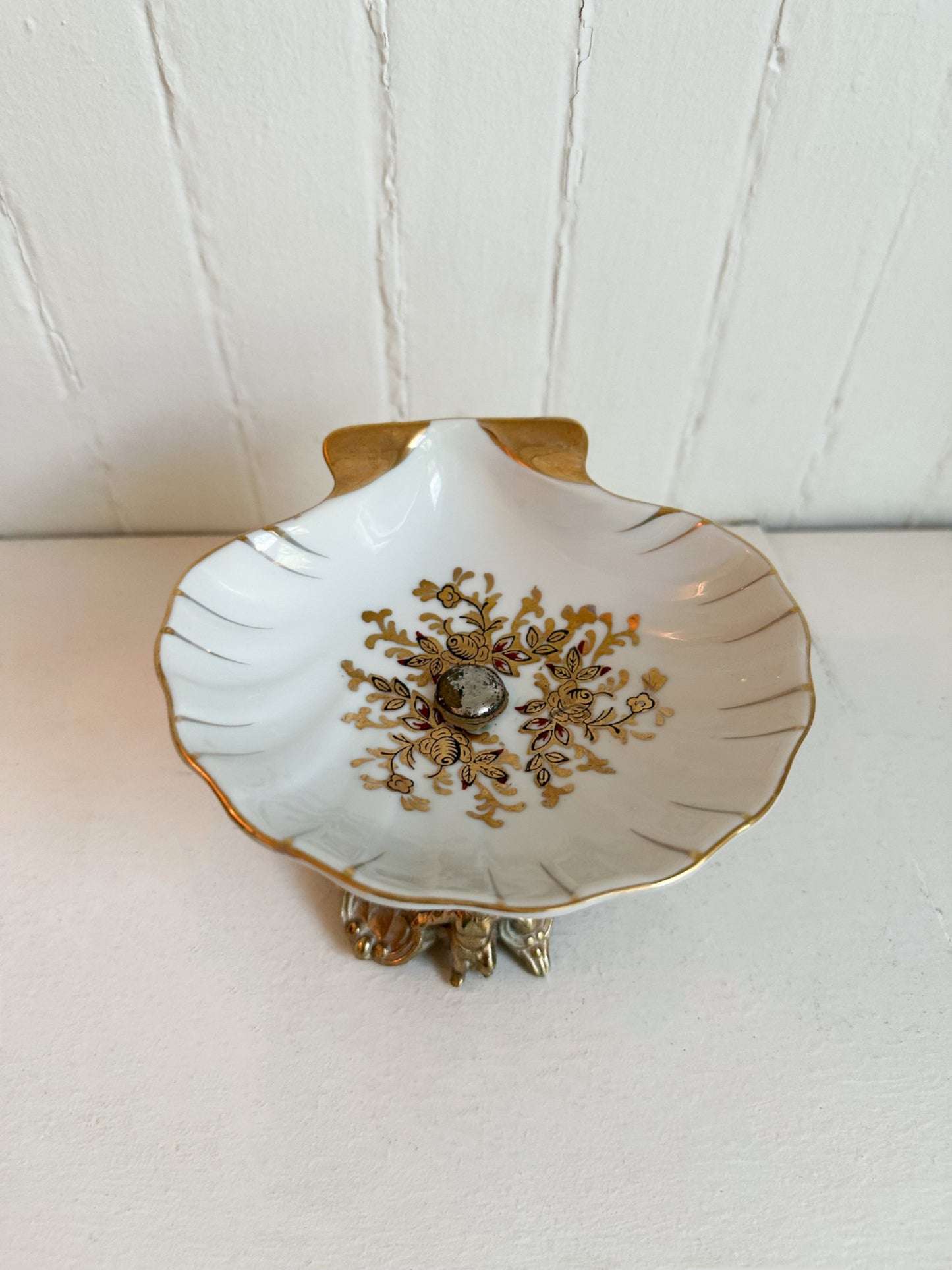 Vintage Shell Dish with Cherub Pedestal