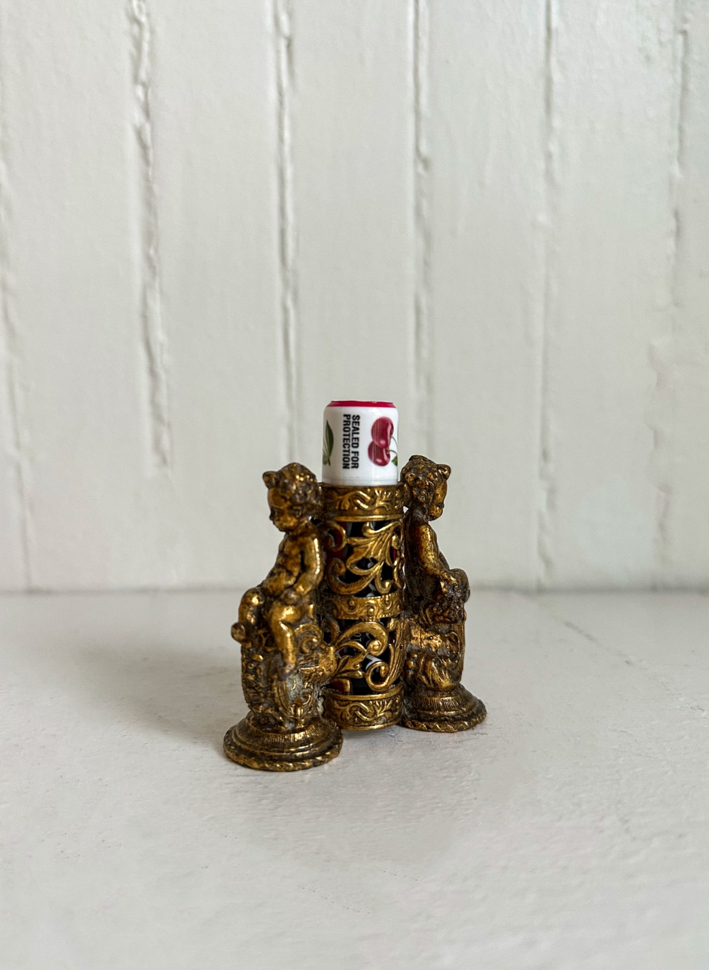 Vintage Gold Cherub Lipstick Holder