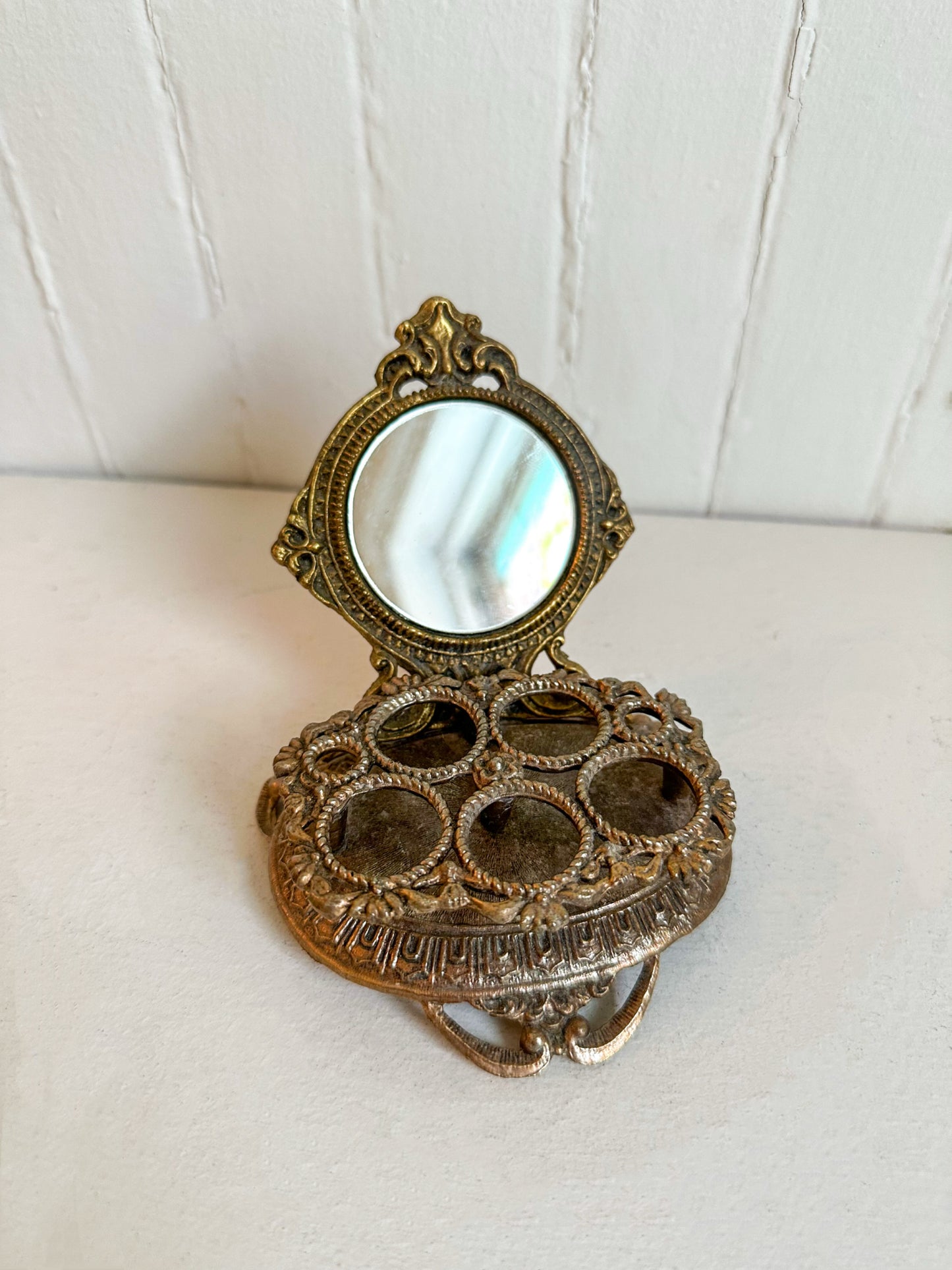 Vintage Brass Lipstick Holder with Mirror