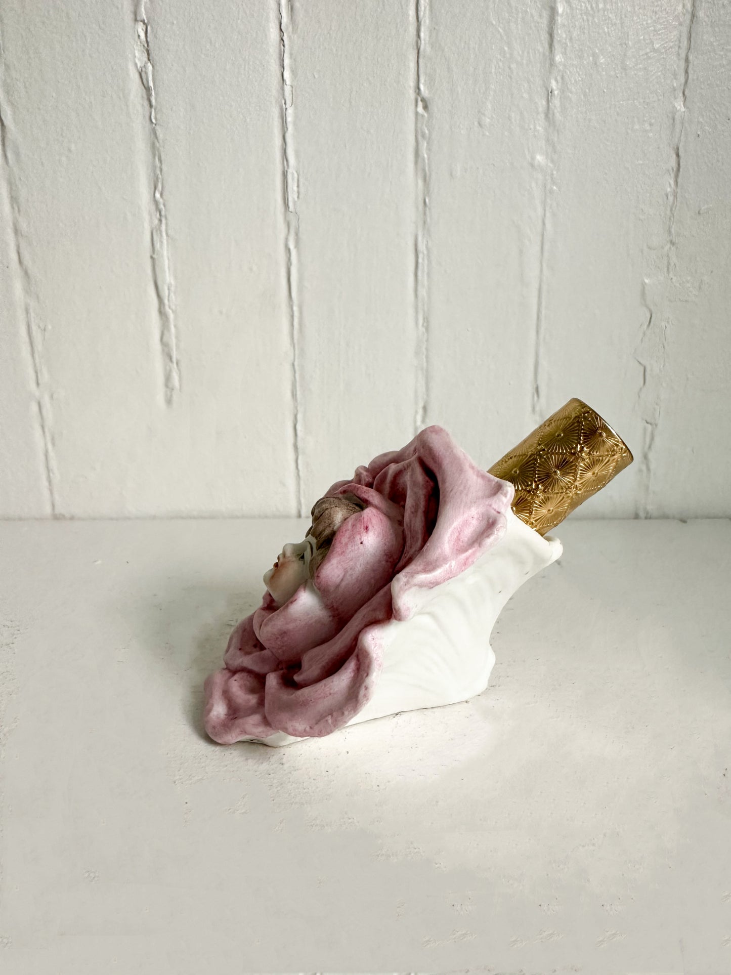 Vintage Anthropomorphic Rose Flower Girl Lipstick Holder