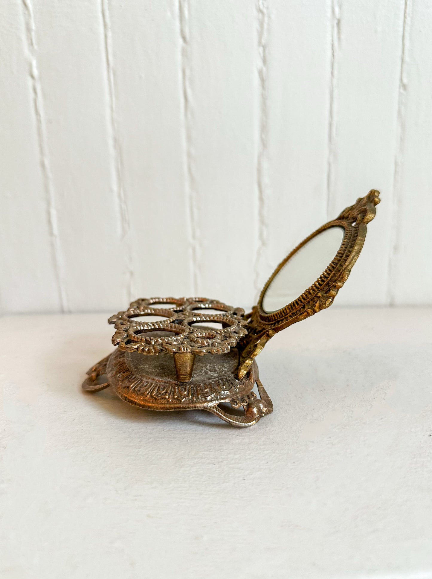 Vintage Brass Lipstick Holder with Mirror