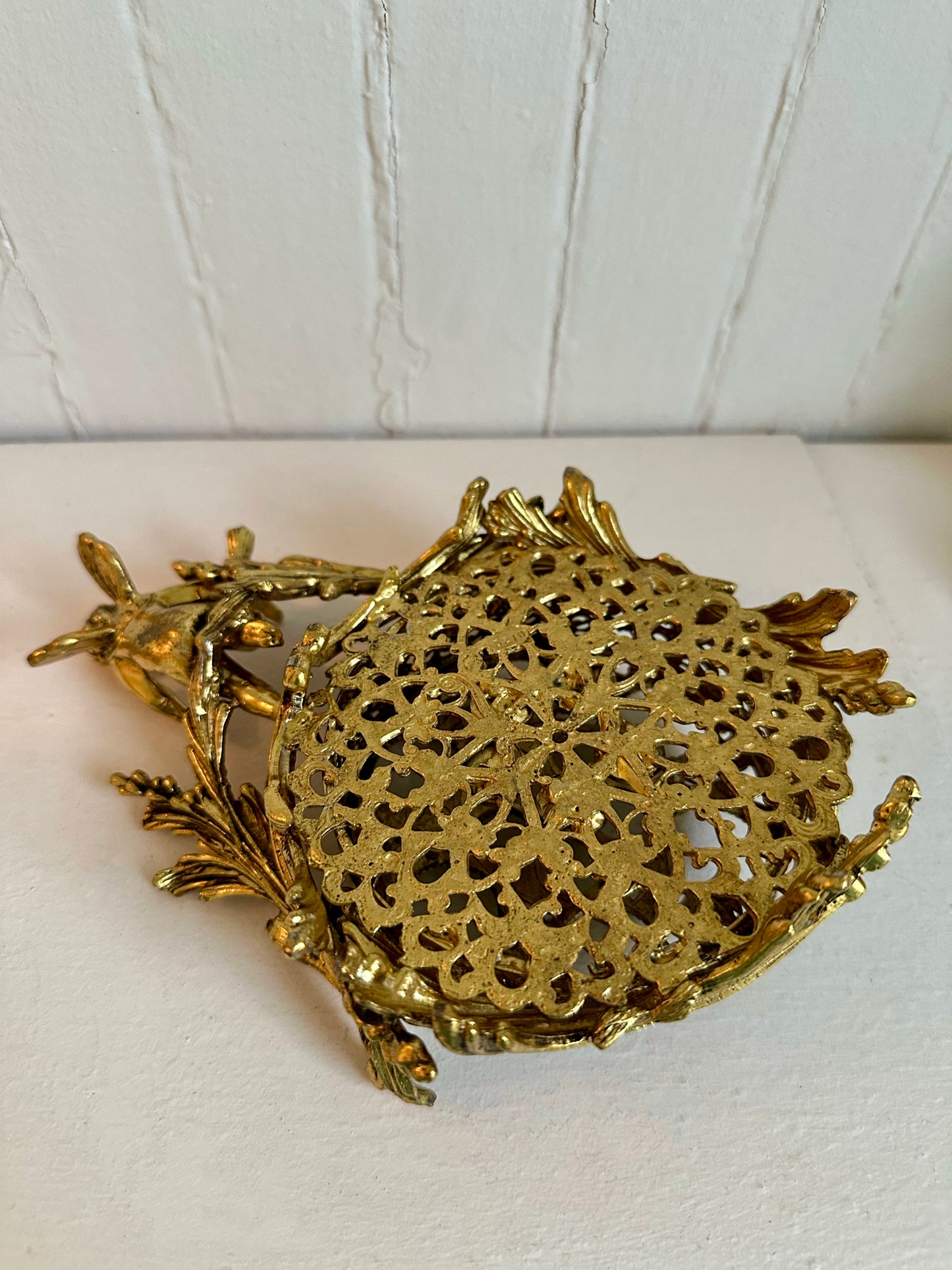Vintage Fairy with Bird Gold Brass Lipstick Holder