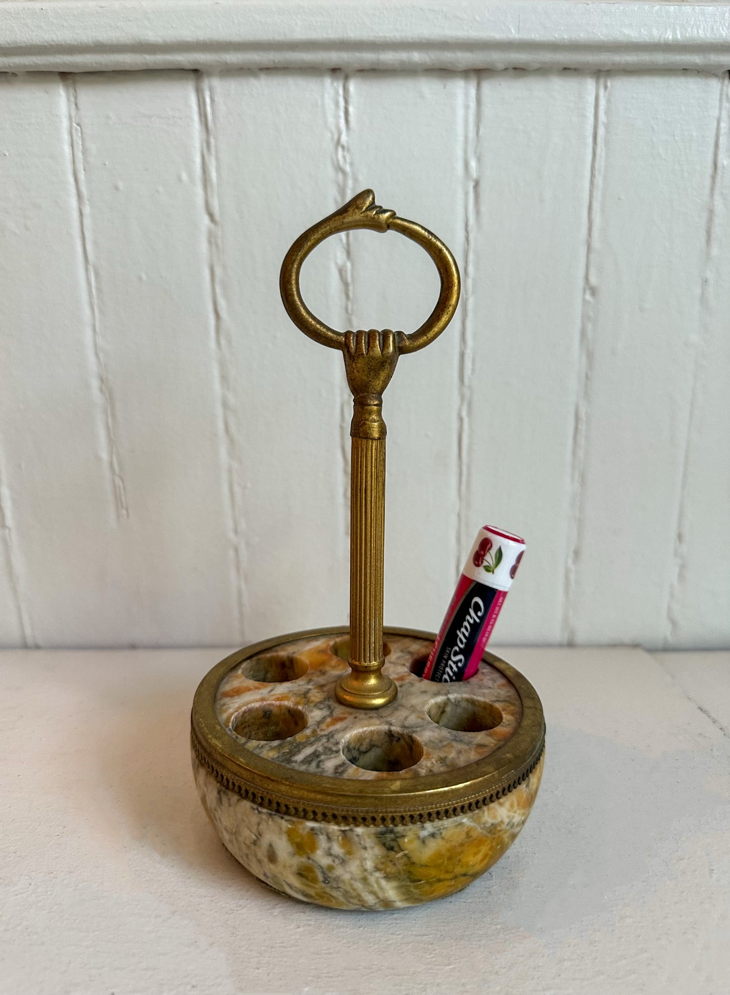 Vintage Marble and Brass Lipstick Holder