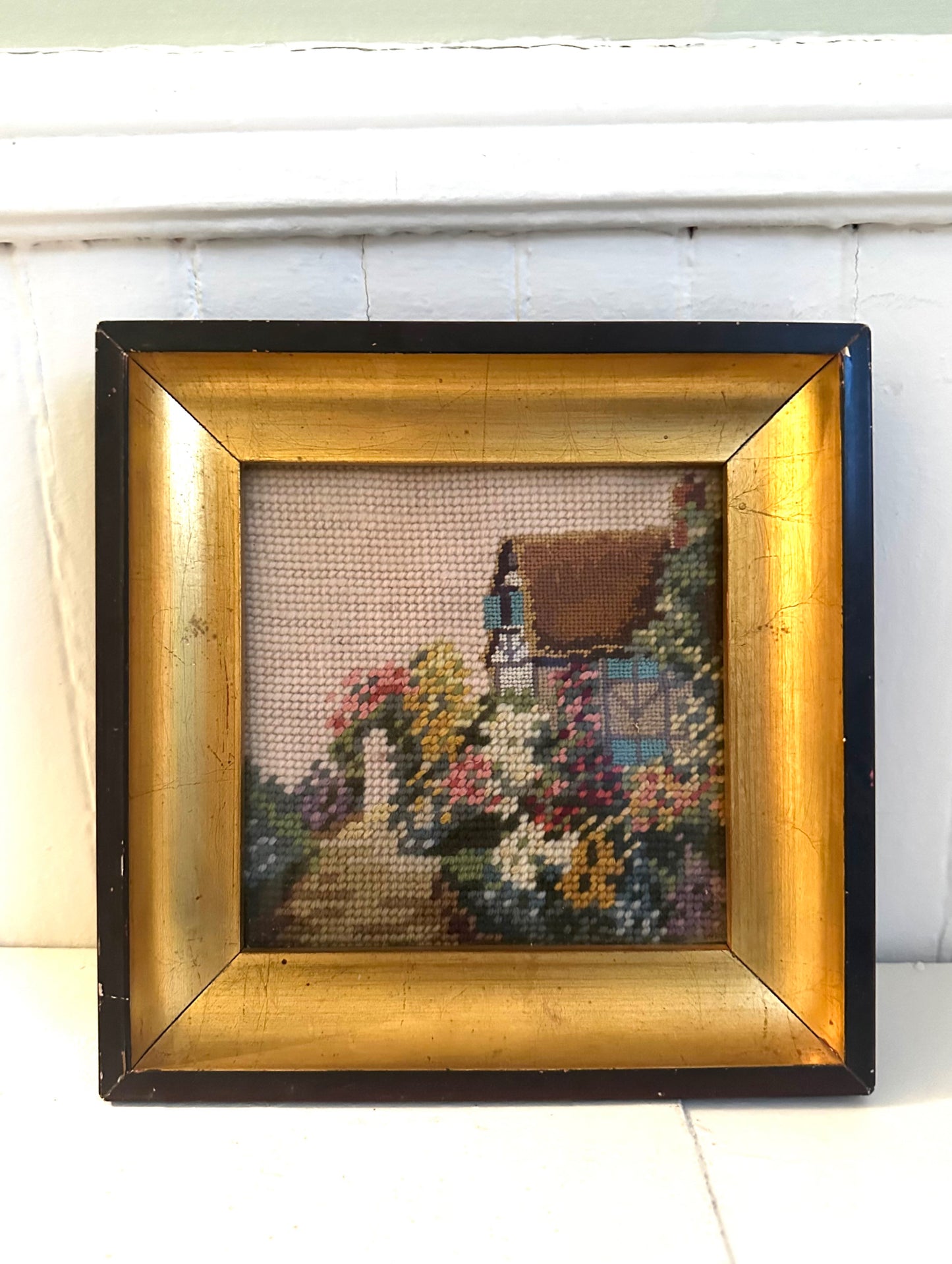 Vintage Cottage Framed Needlepoint