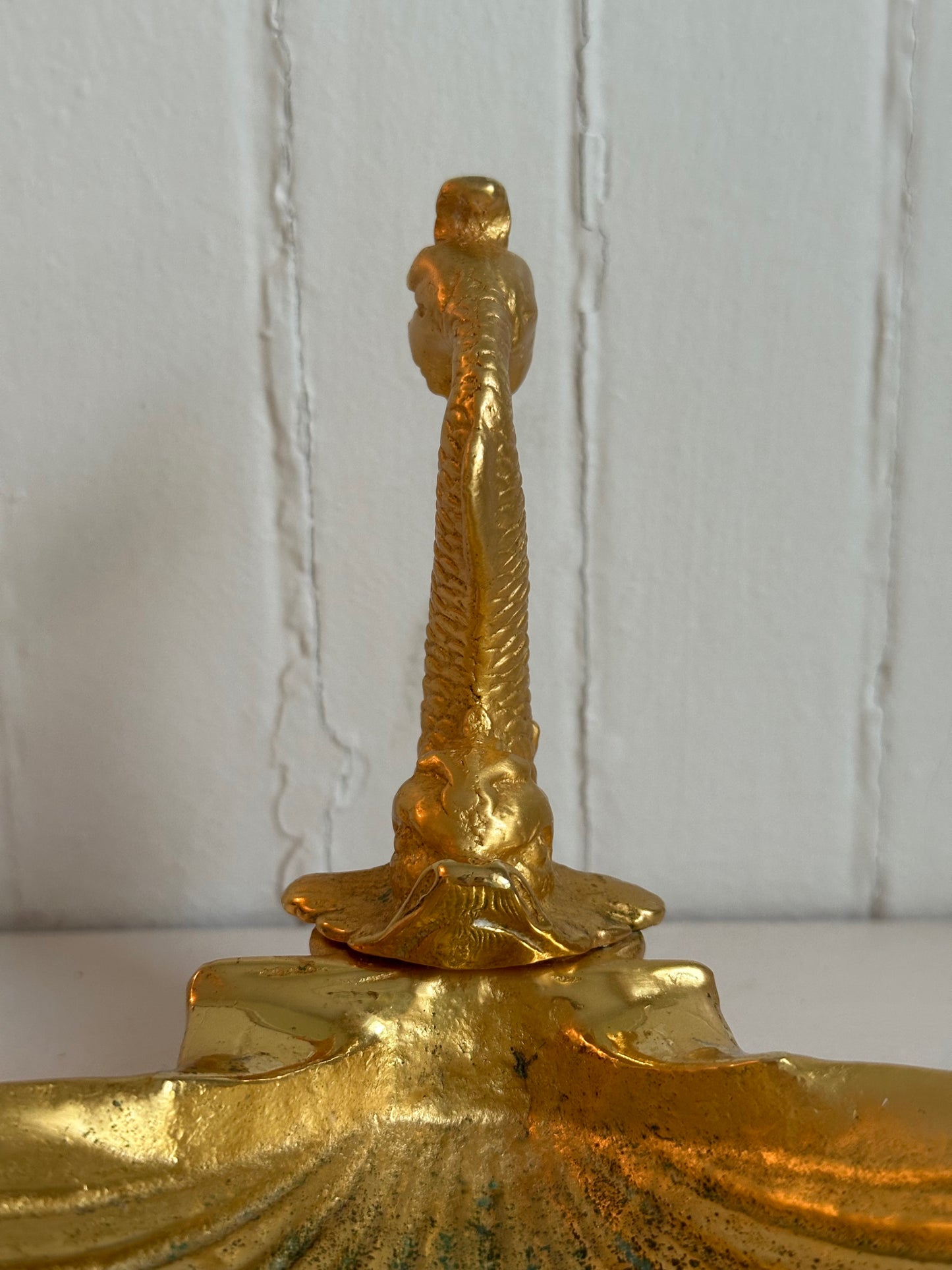 Vintage Gold Brass Koi Fish & Clam Shell Dish