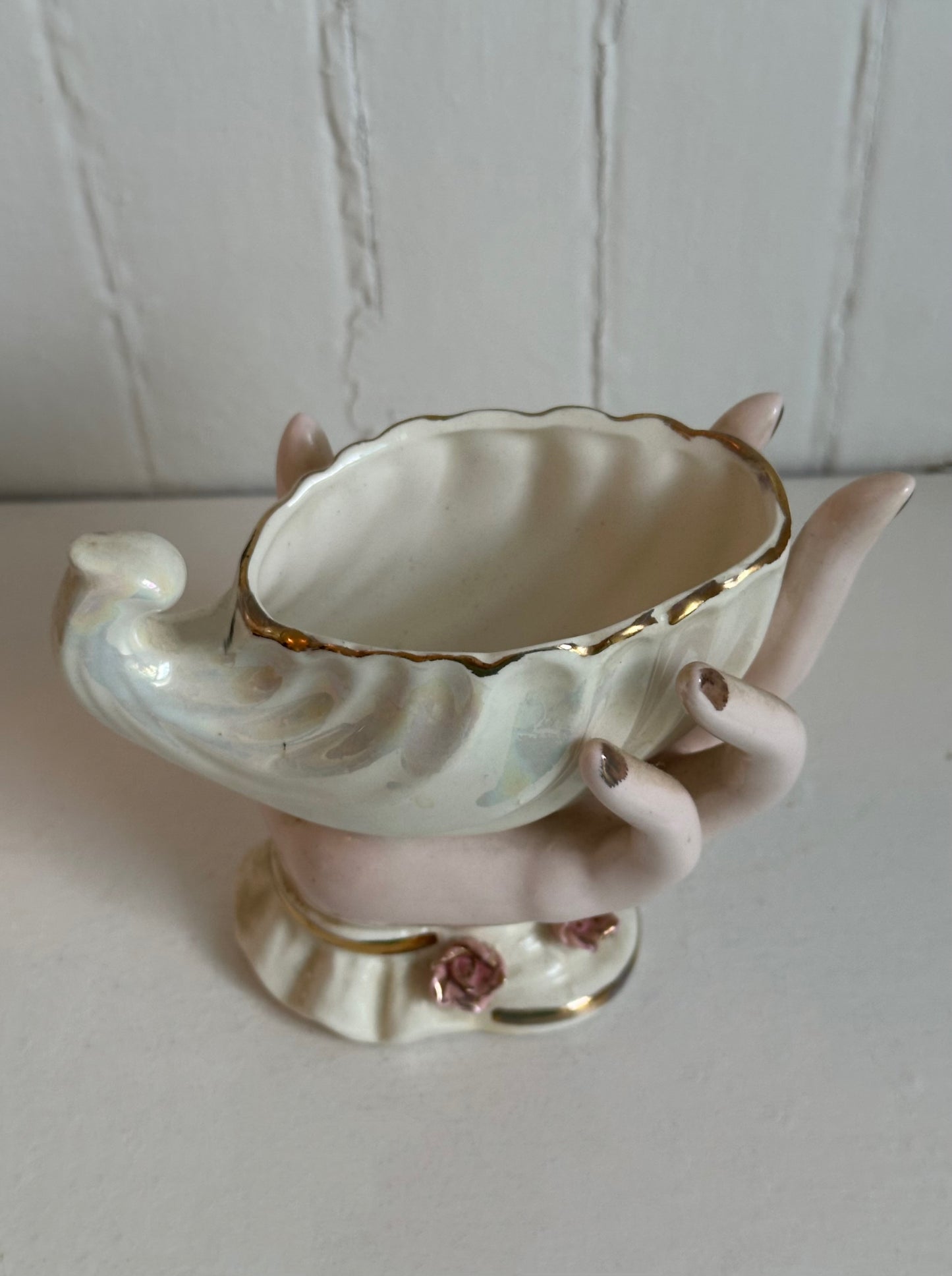 Vintage Hand Holding Shell Planter