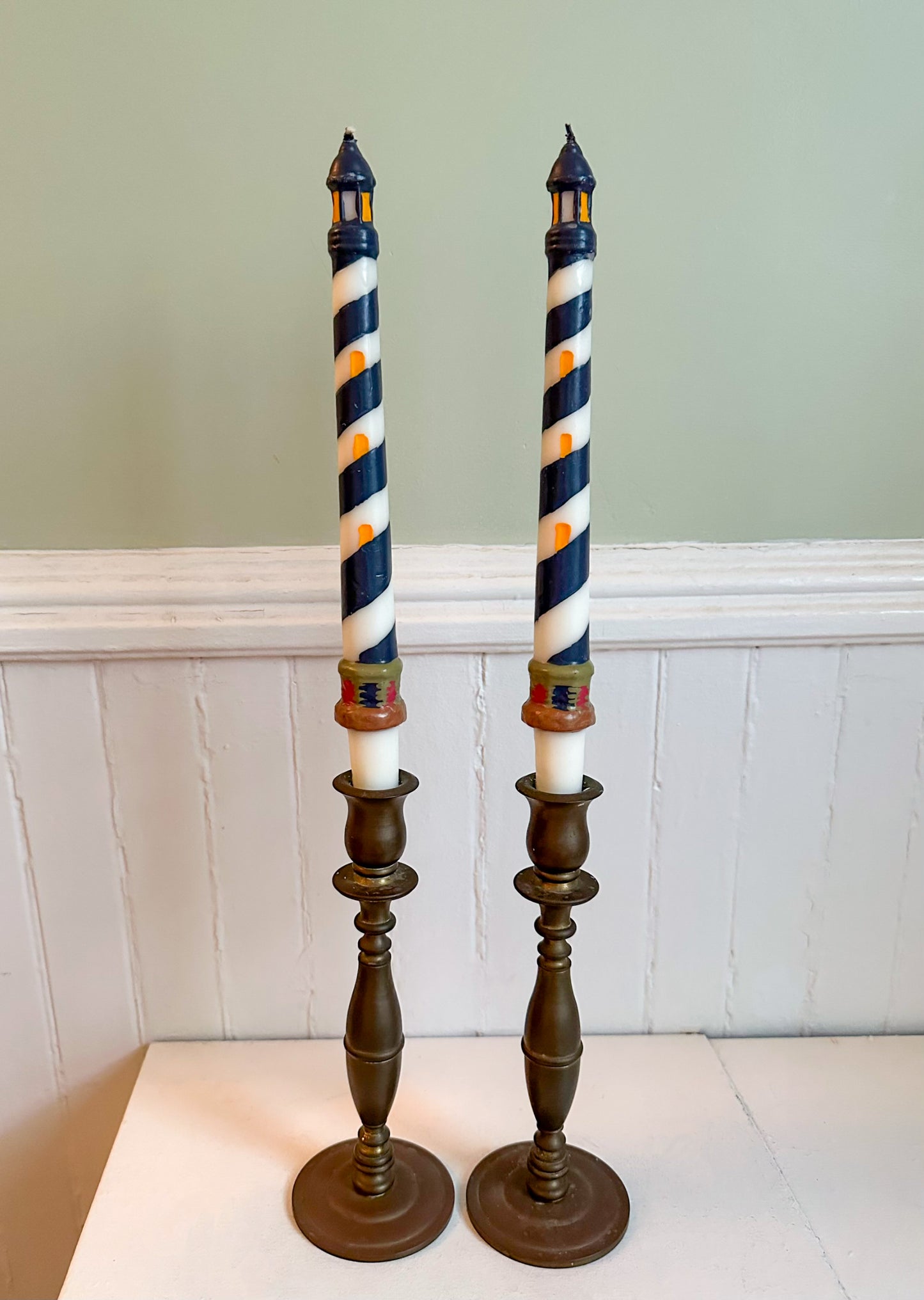 Vintage Navy Blue Lighthouse Taper Candles