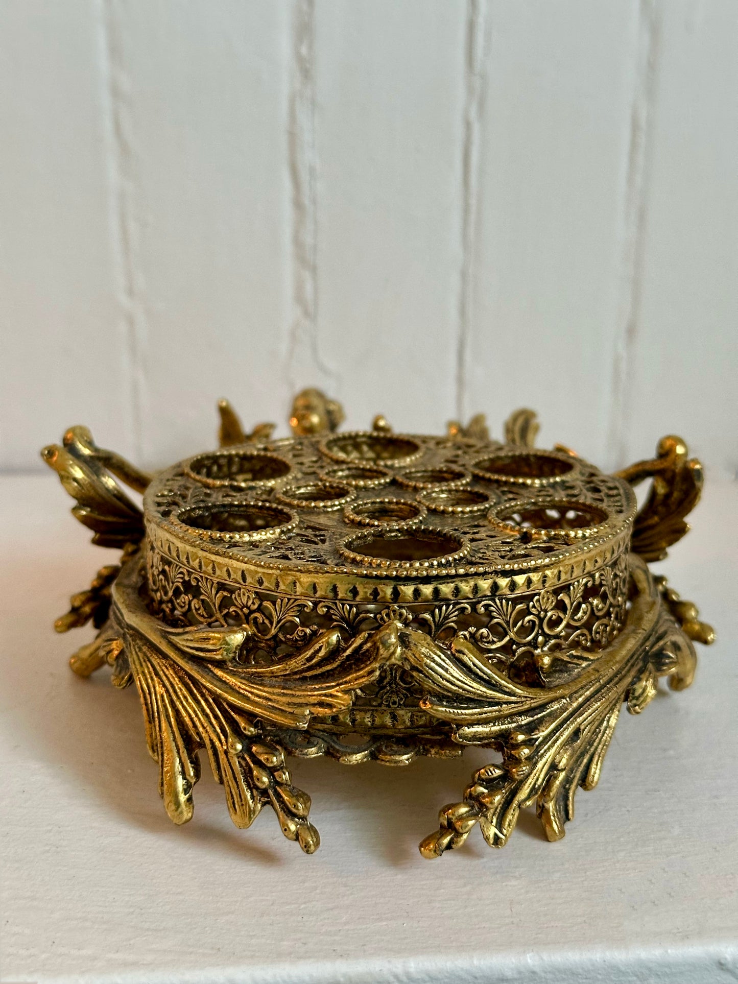 Vintage Fairy with Bird Gold Brass Lipstick Holder