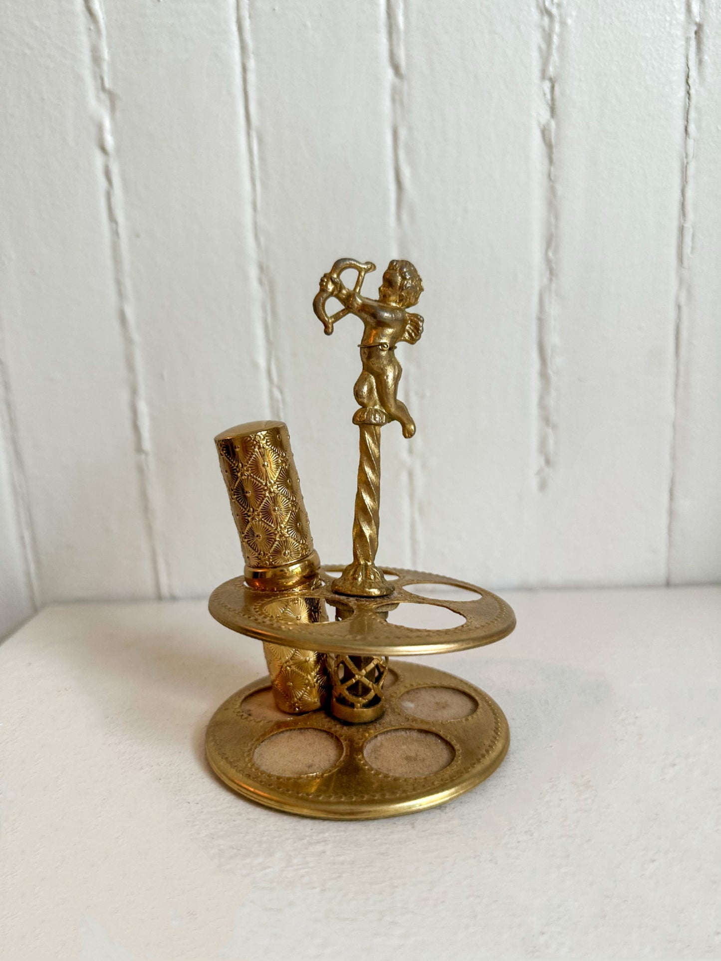 Vintage Gold Cupid Lipstick Holder