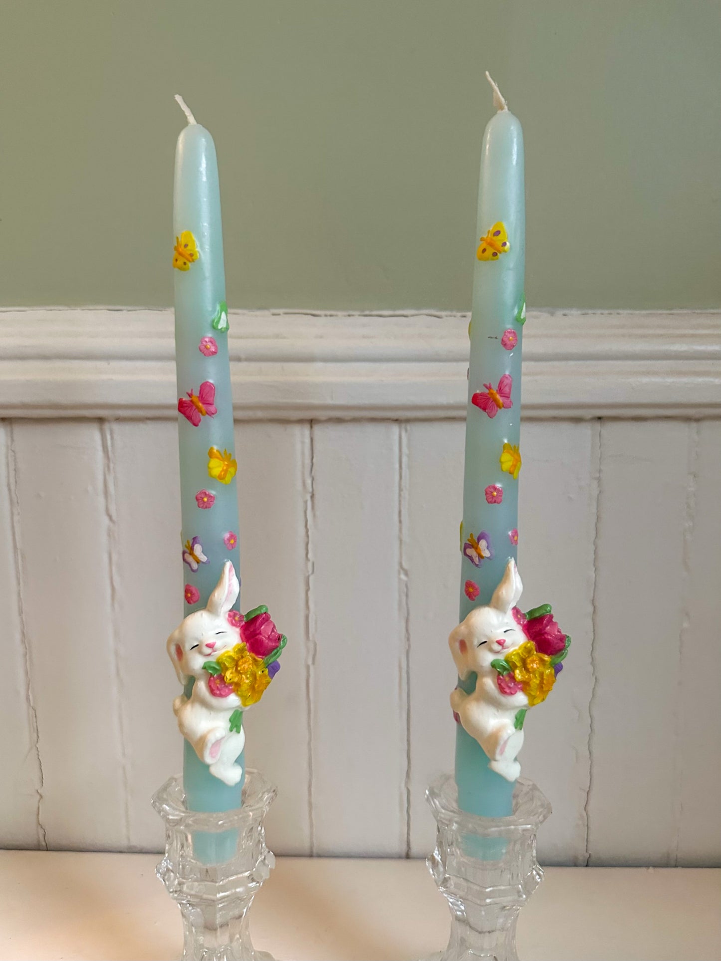 Vintage Bunny Rabbit Butterfly Taper Candles