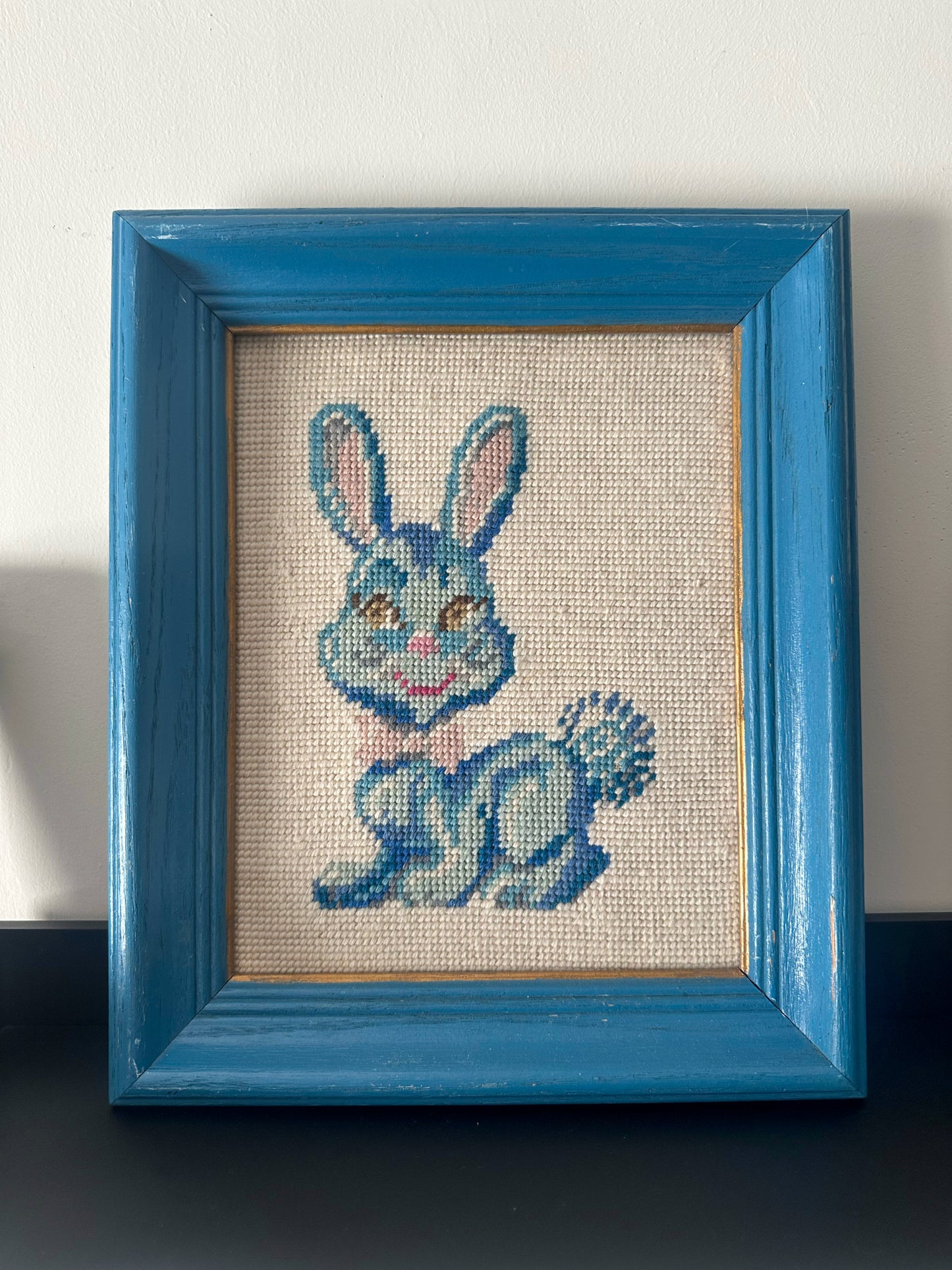 Vintage Framed Bunny Needlepoint