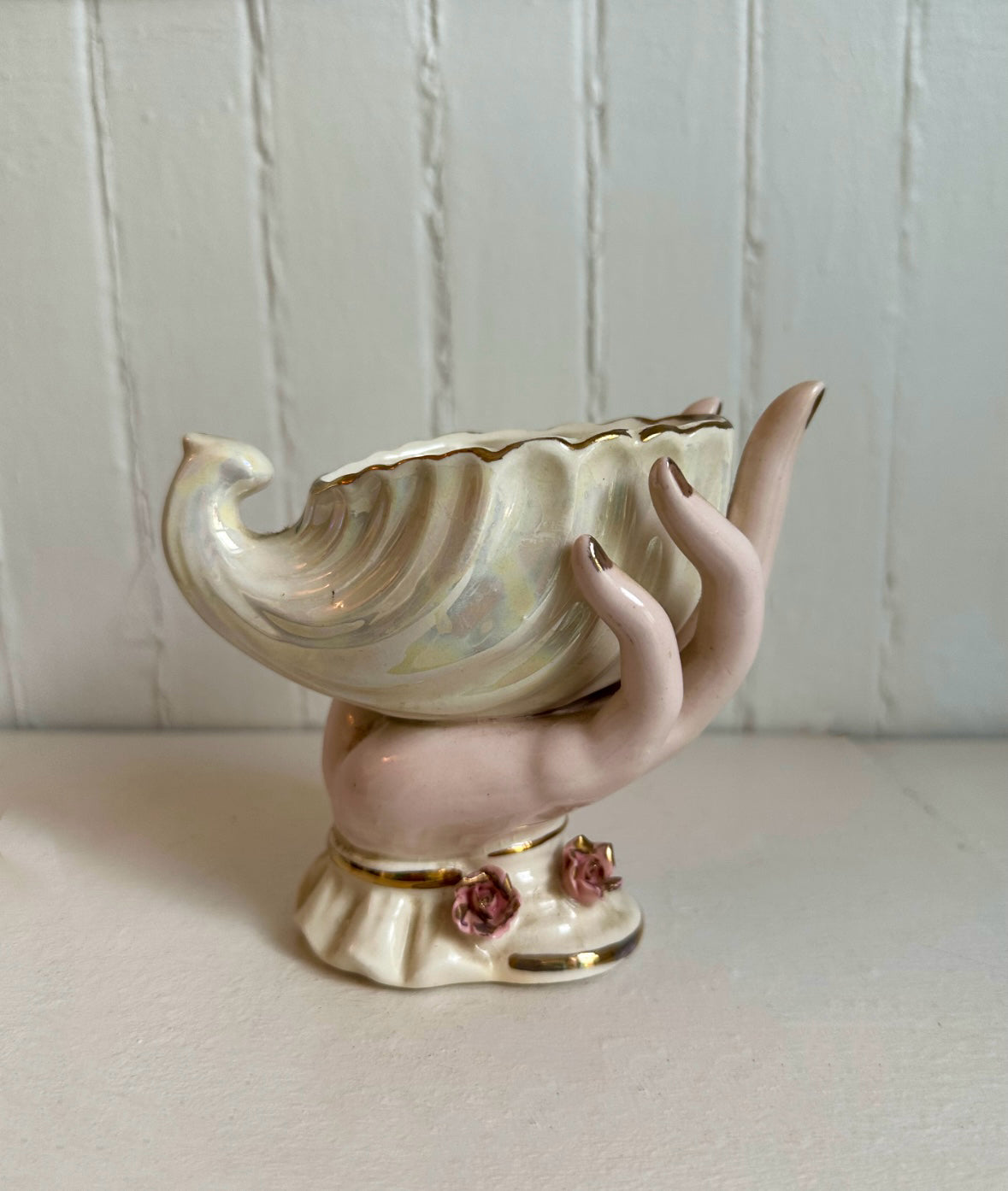 Vintage Hand Holding Shell Planter