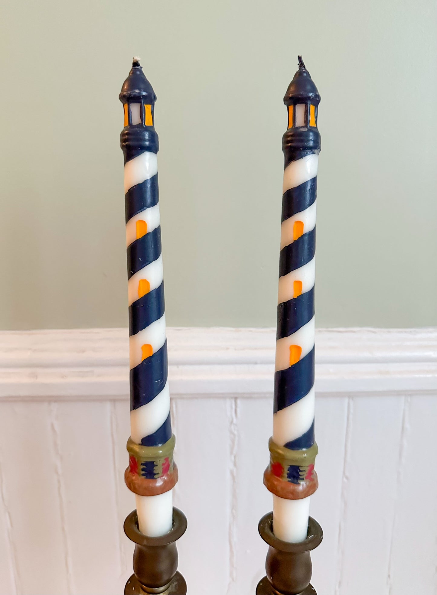Vintage Navy Blue Lighthouse Taper Candles
