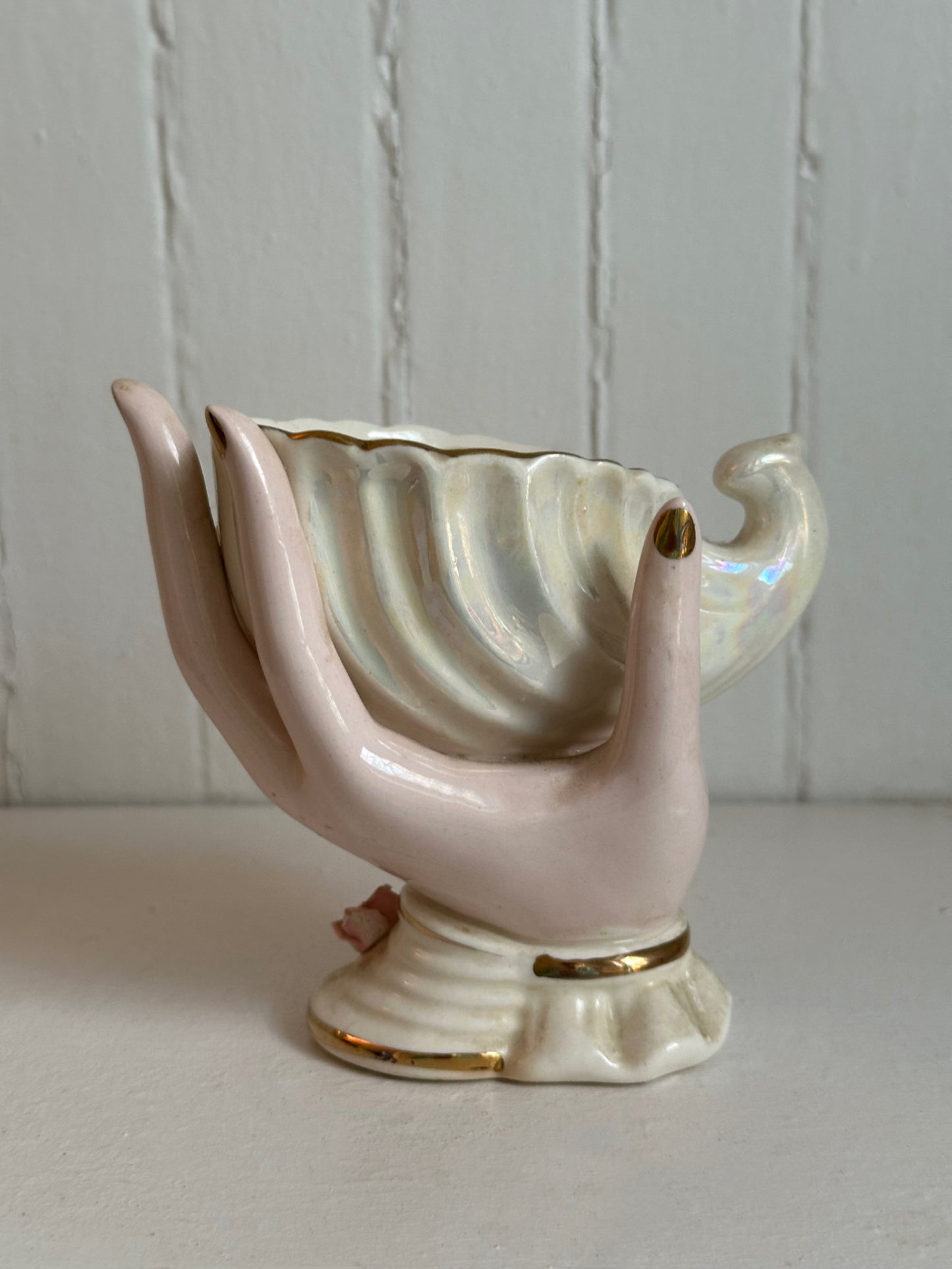 Vintage Hand Holding Shell Planter