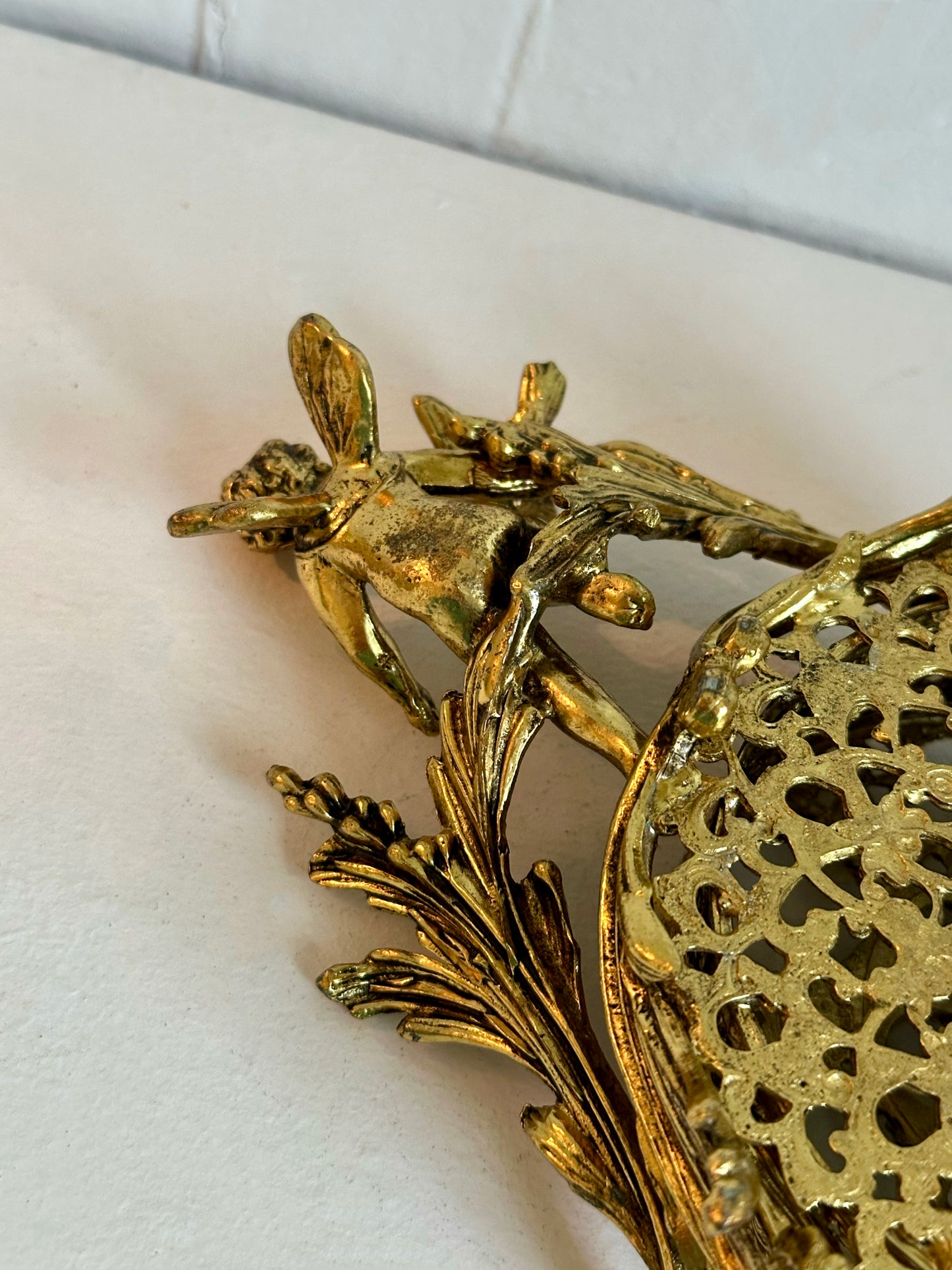 Vintage Fairy with Bird Gold Brass Lipstick Holder