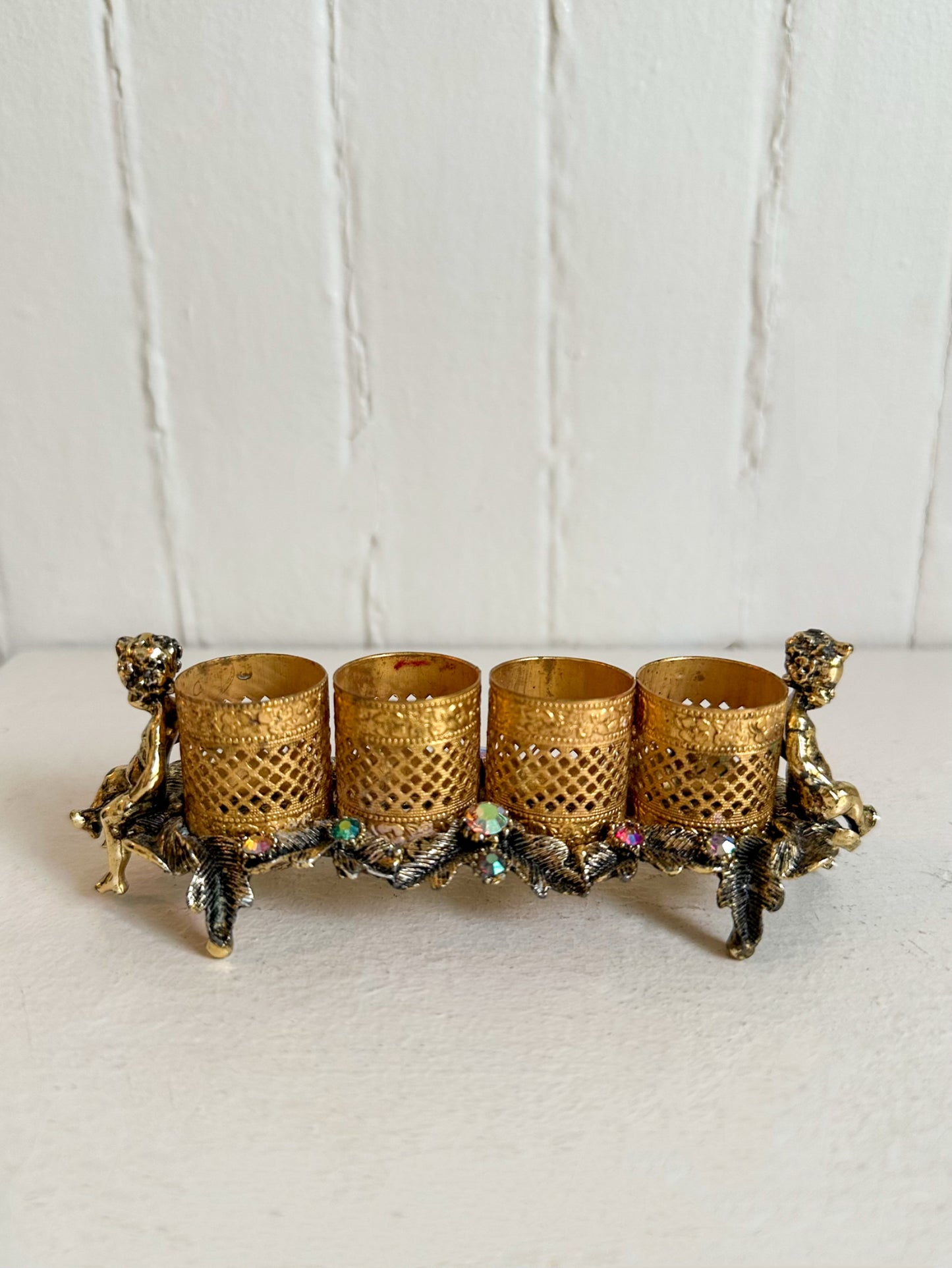 Vintage Cherub Jeweled Lipstick Holder