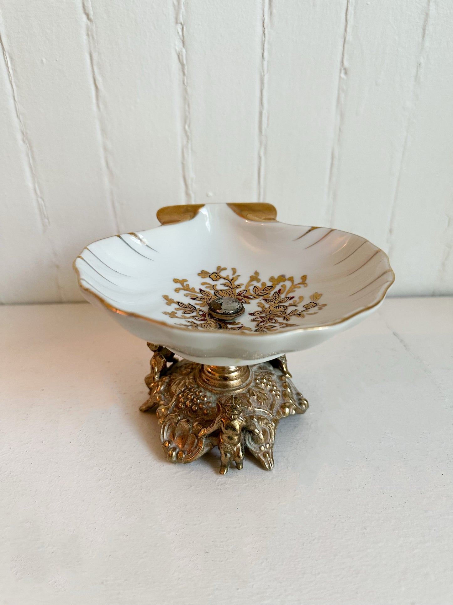 Vintage Shell Dish with Cherub Pedestal