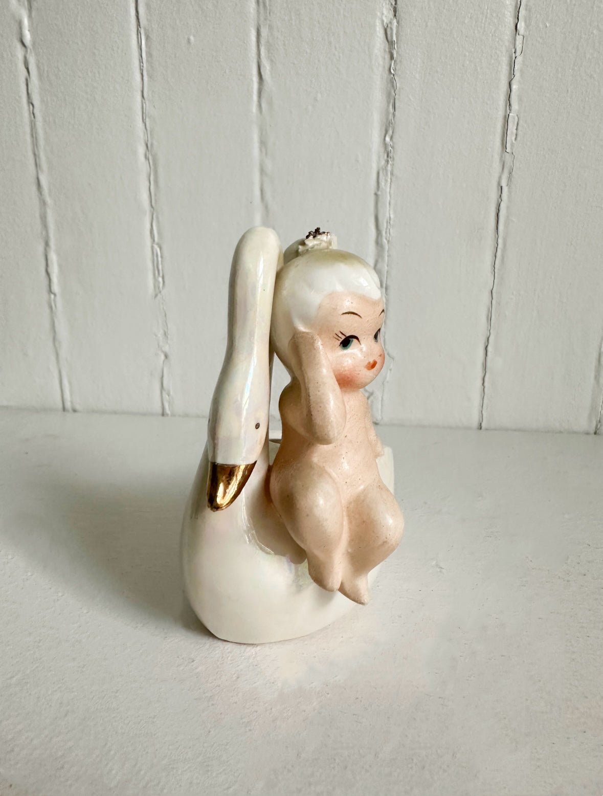 Vintage Girl with Swan Lipstick Holder