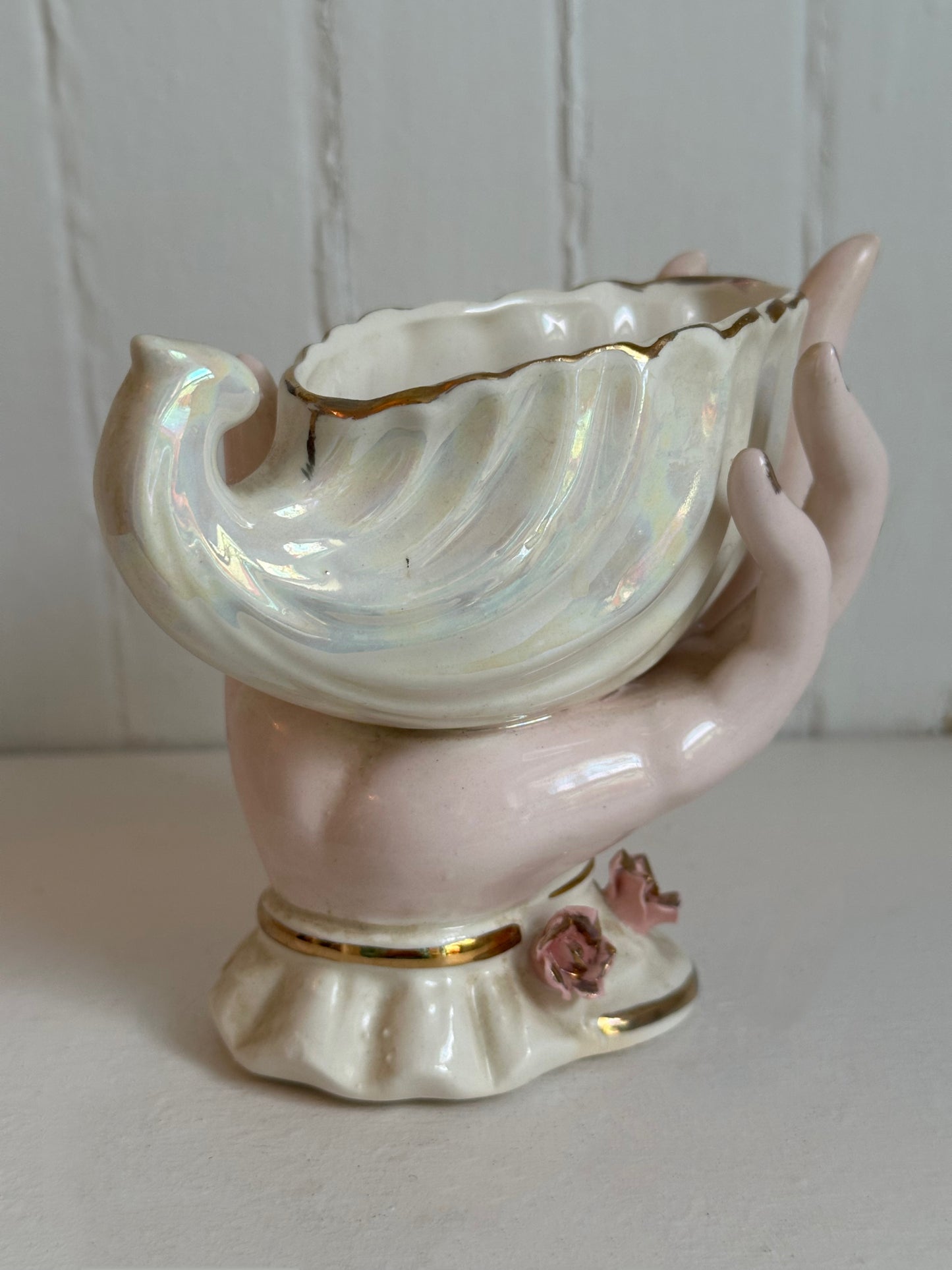 Vintage Hand Holding Shell Planter