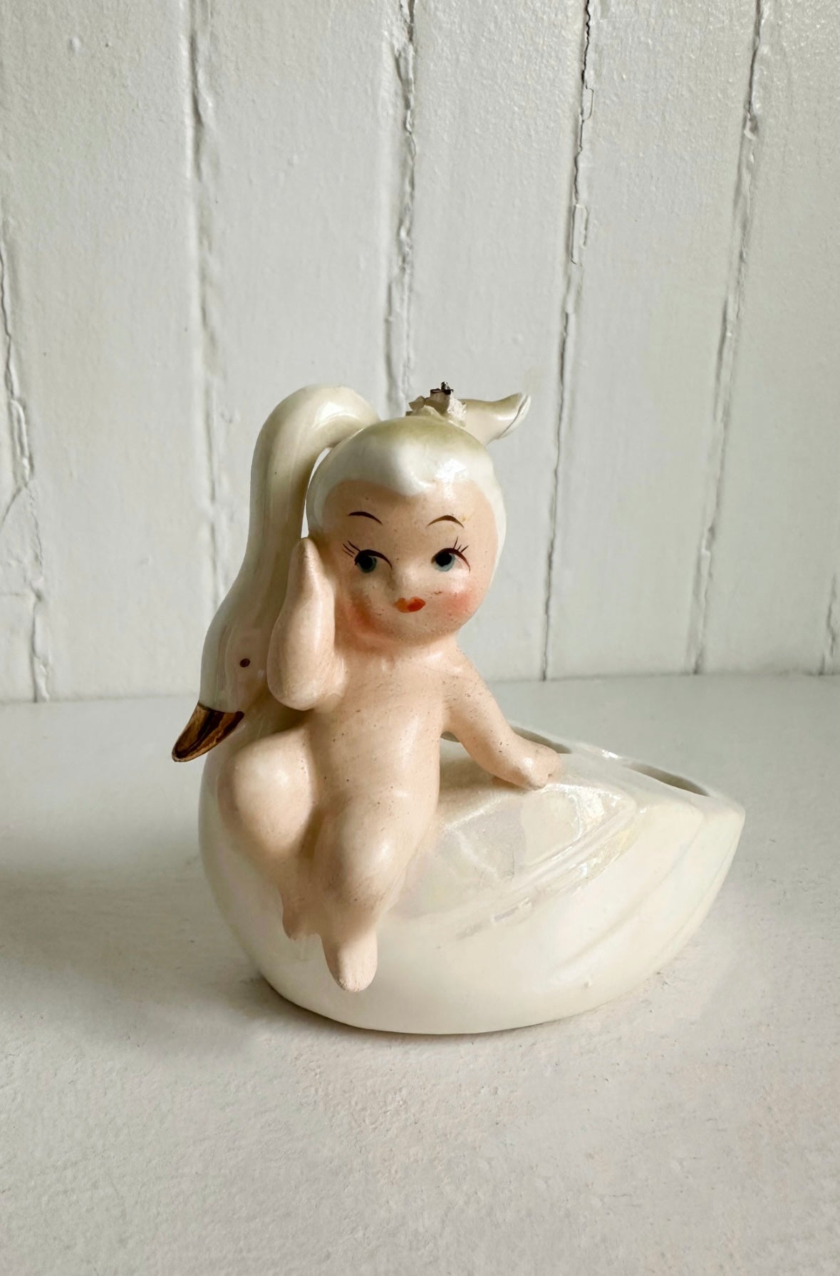 Vintage Girl with Swan Lipstick Holder