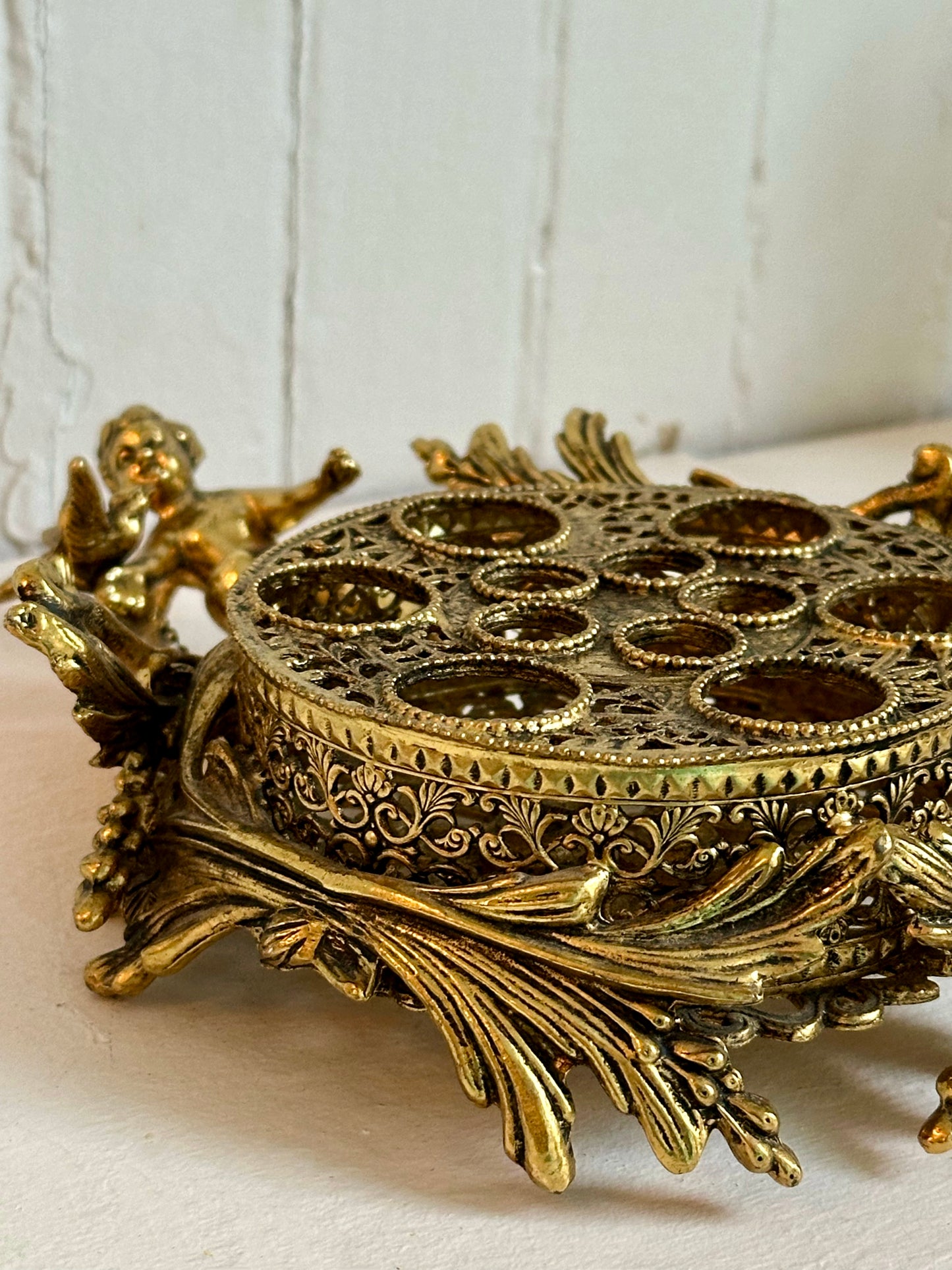Vintage Fairy with Bird Gold Brass Lipstick Holder