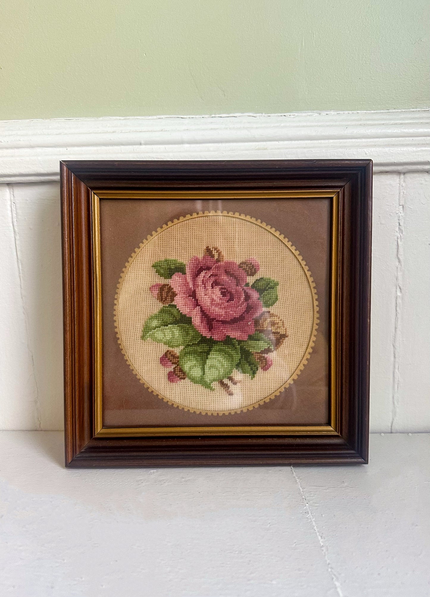 Vintage Rose Framed Needlepoint