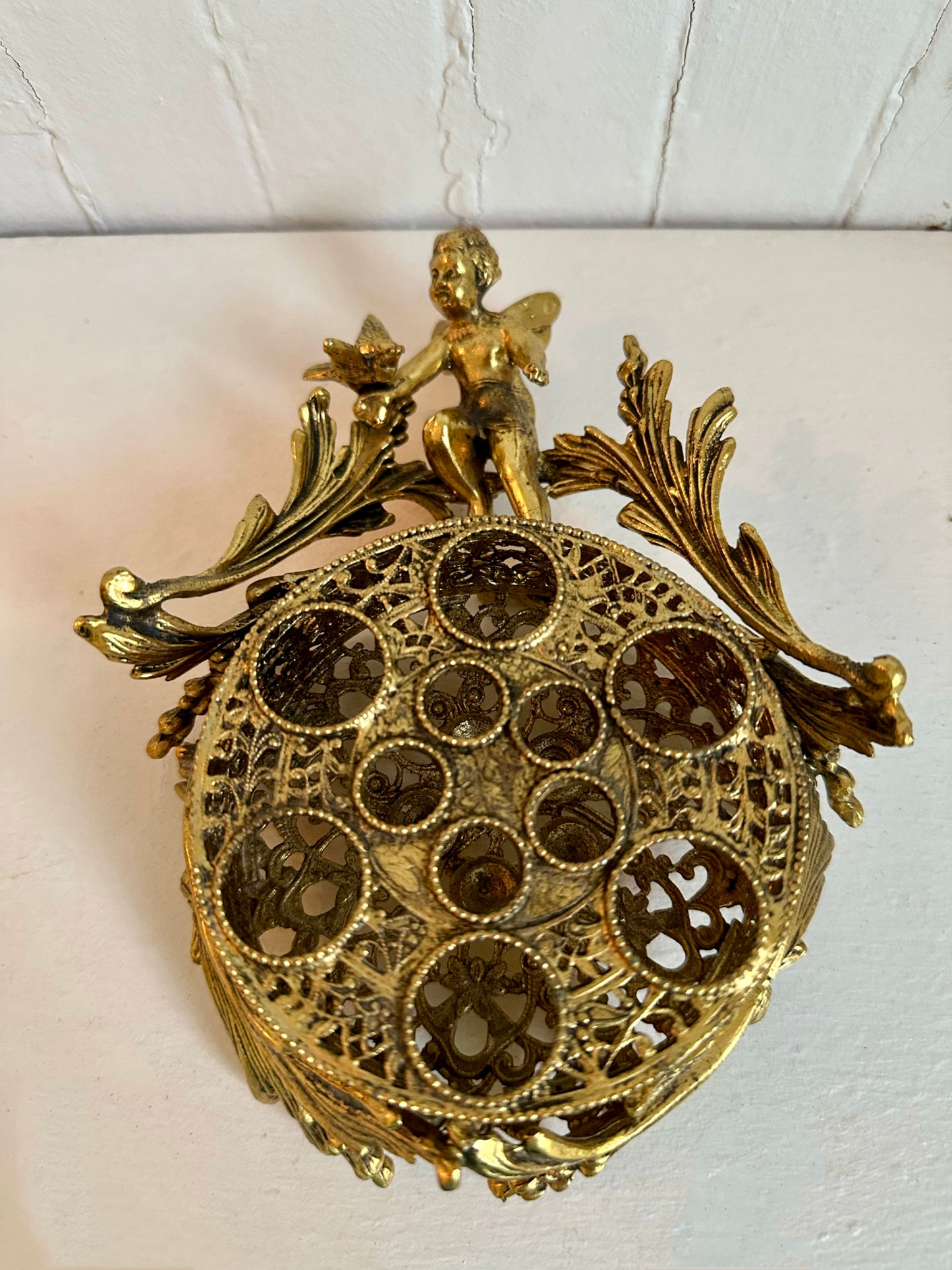 Vintage Fairy with Bird Gold Brass Lipstick Holder
