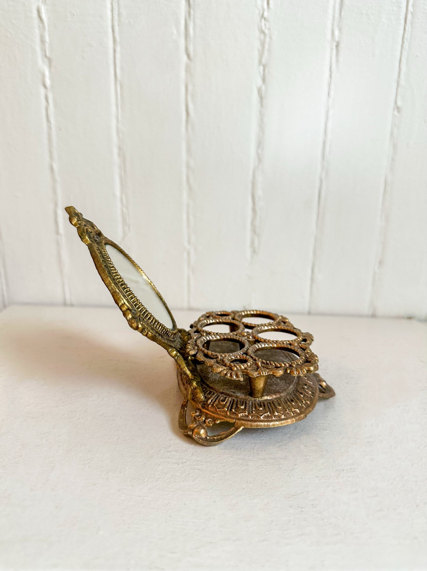Vintage Brass Lipstick Holder with Mirror