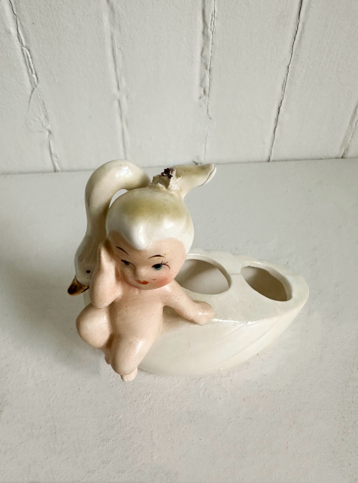 Vintage Girl with Swan Lipstick Holder