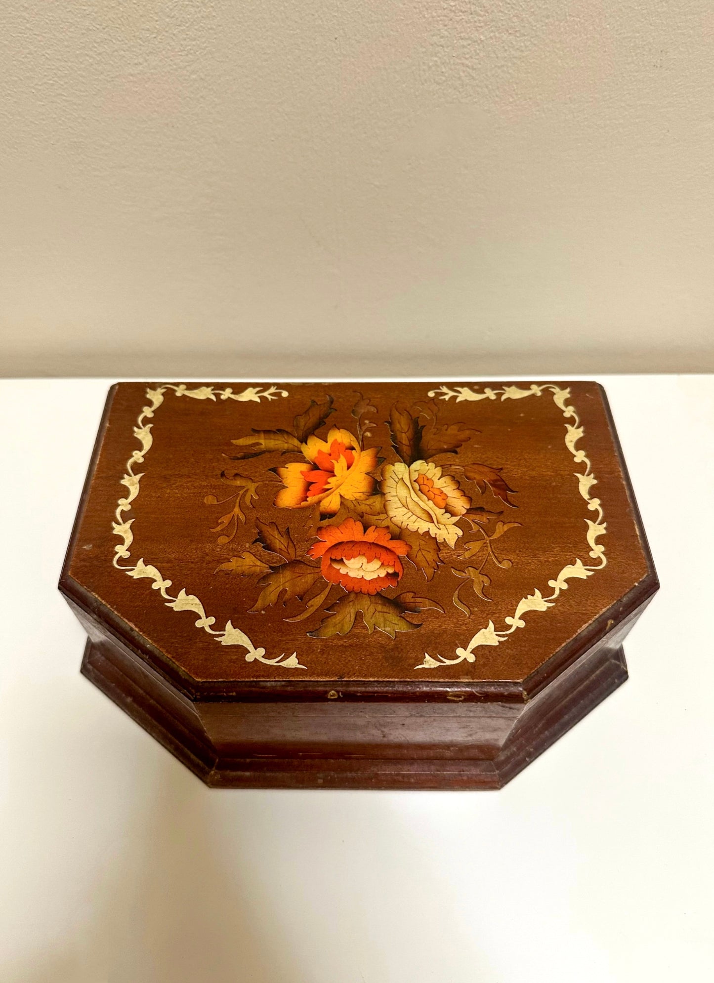 Vintage Floral Wood Jewelry Box