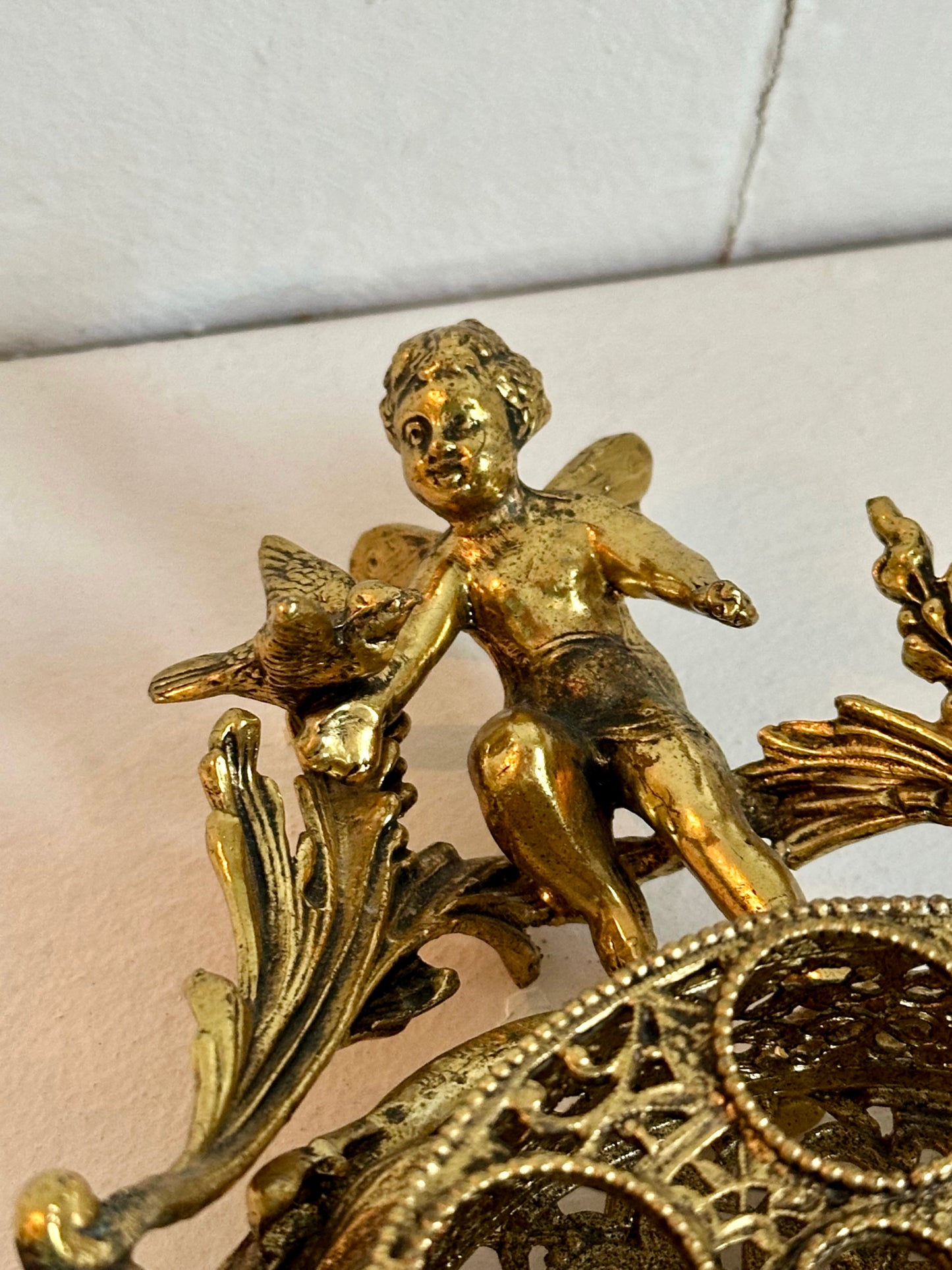 Vintage Fairy with Bird Gold Brass Lipstick Holder