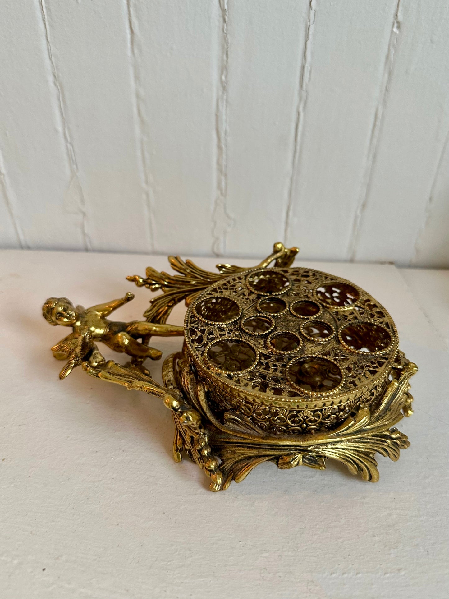 Vintage Fairy with Bird Gold Brass Lipstick Holder