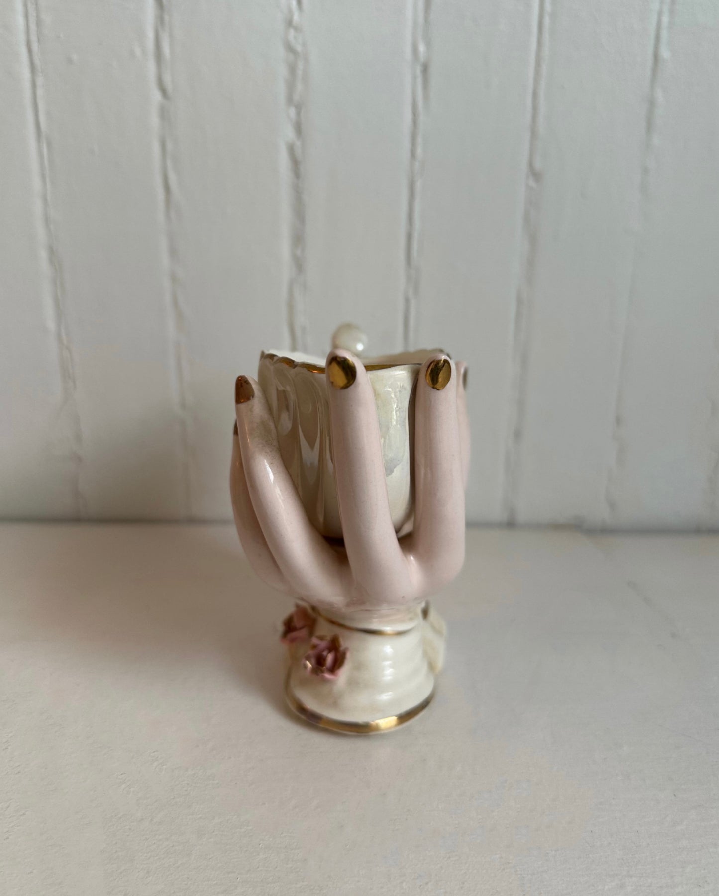 Vintage Hand Holding Shell Planter