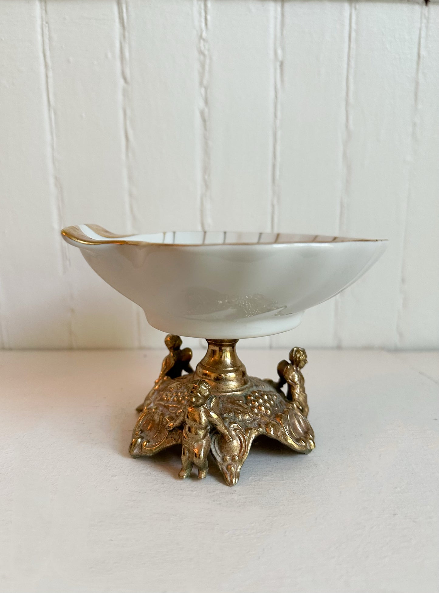 Vintage Shell Dish with Cherub Pedestal