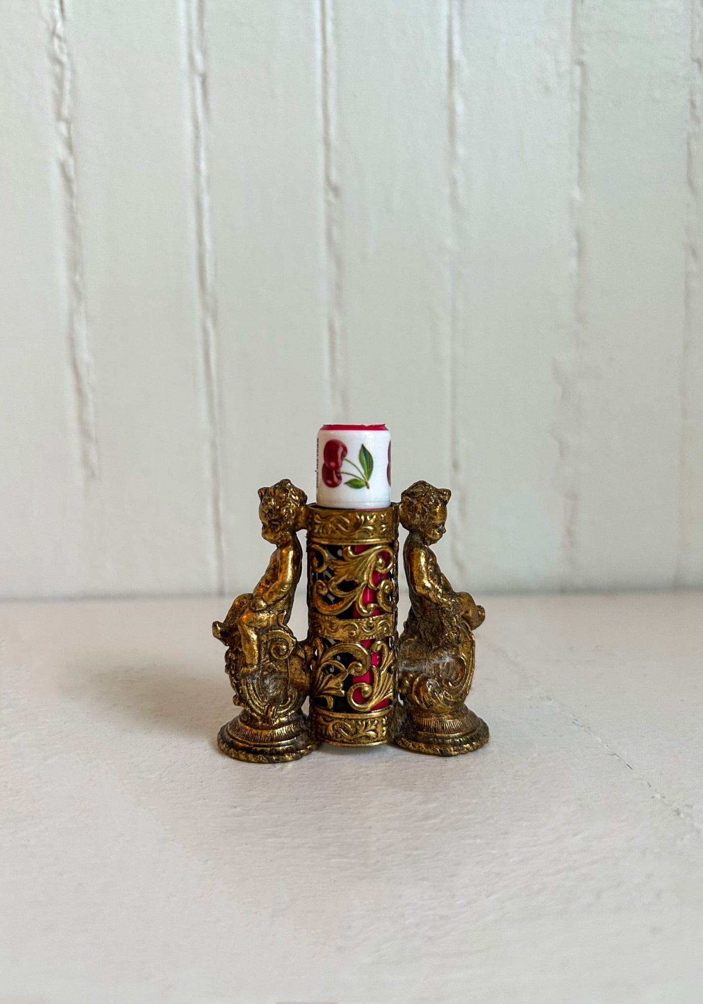 Vintage Gold Cherub Lipstick Holder