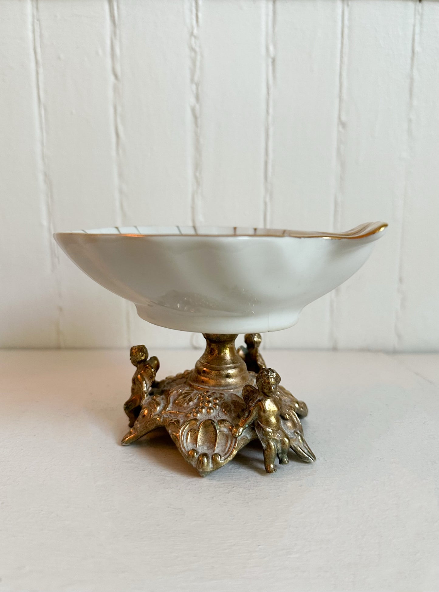 Vintage Shell Dish with Cherub Pedestal