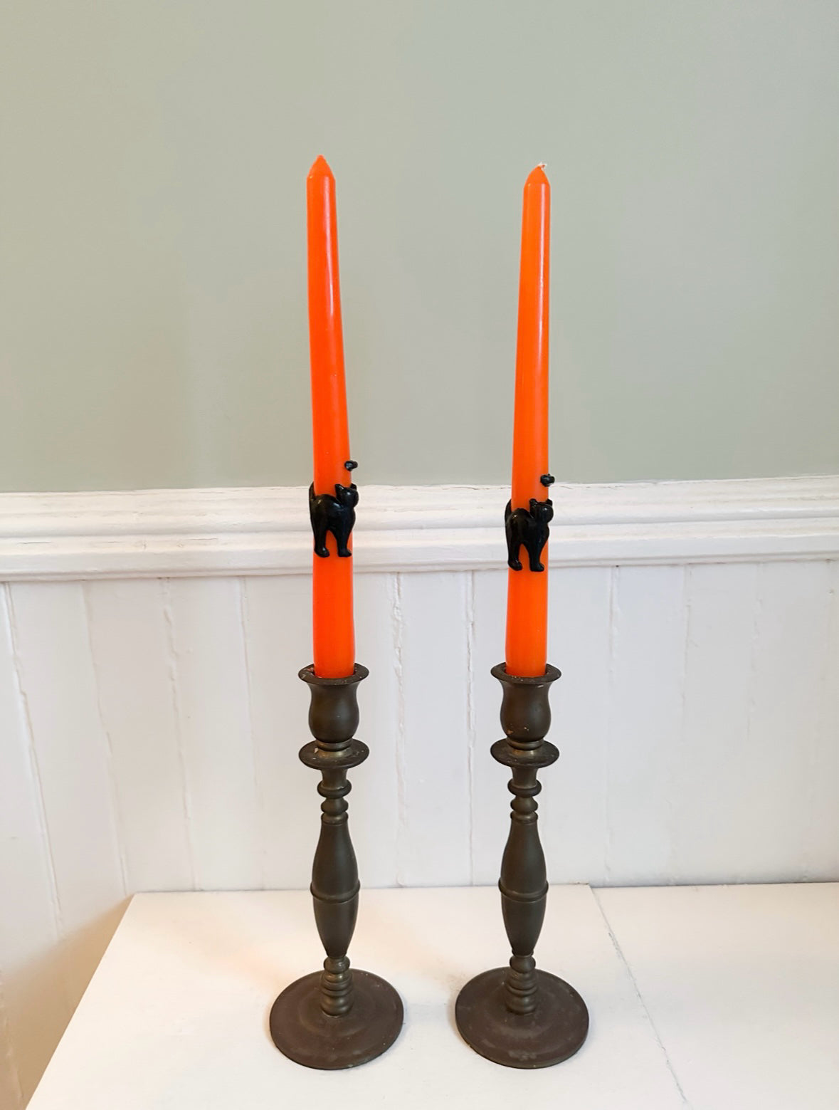 Vintage Orange Black Cat Taper Candles