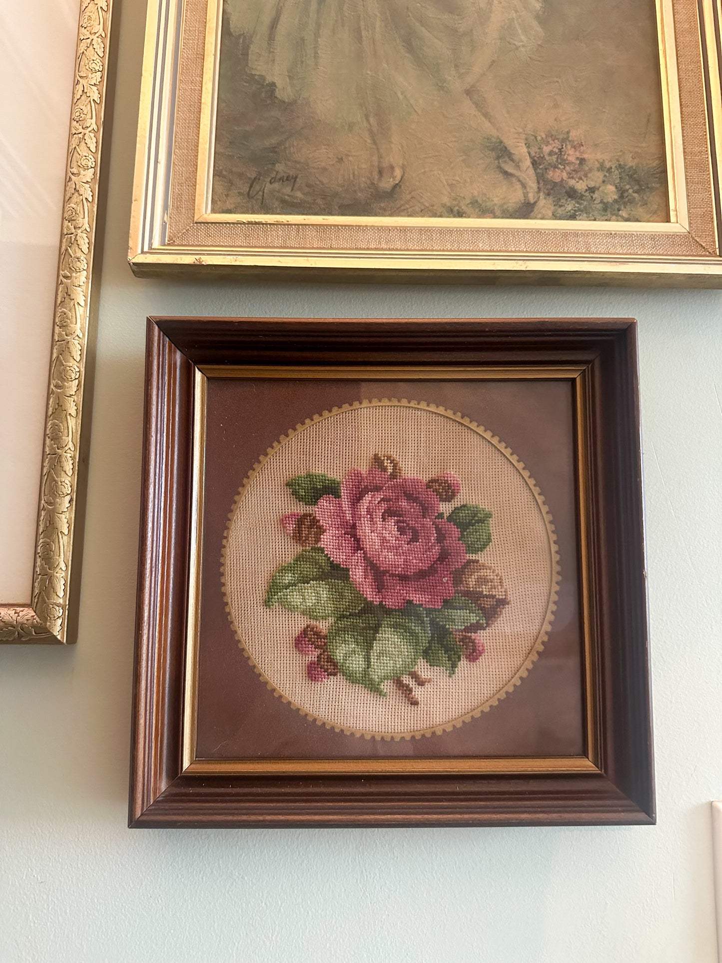 Vintage Rose Framed Needlepoint
