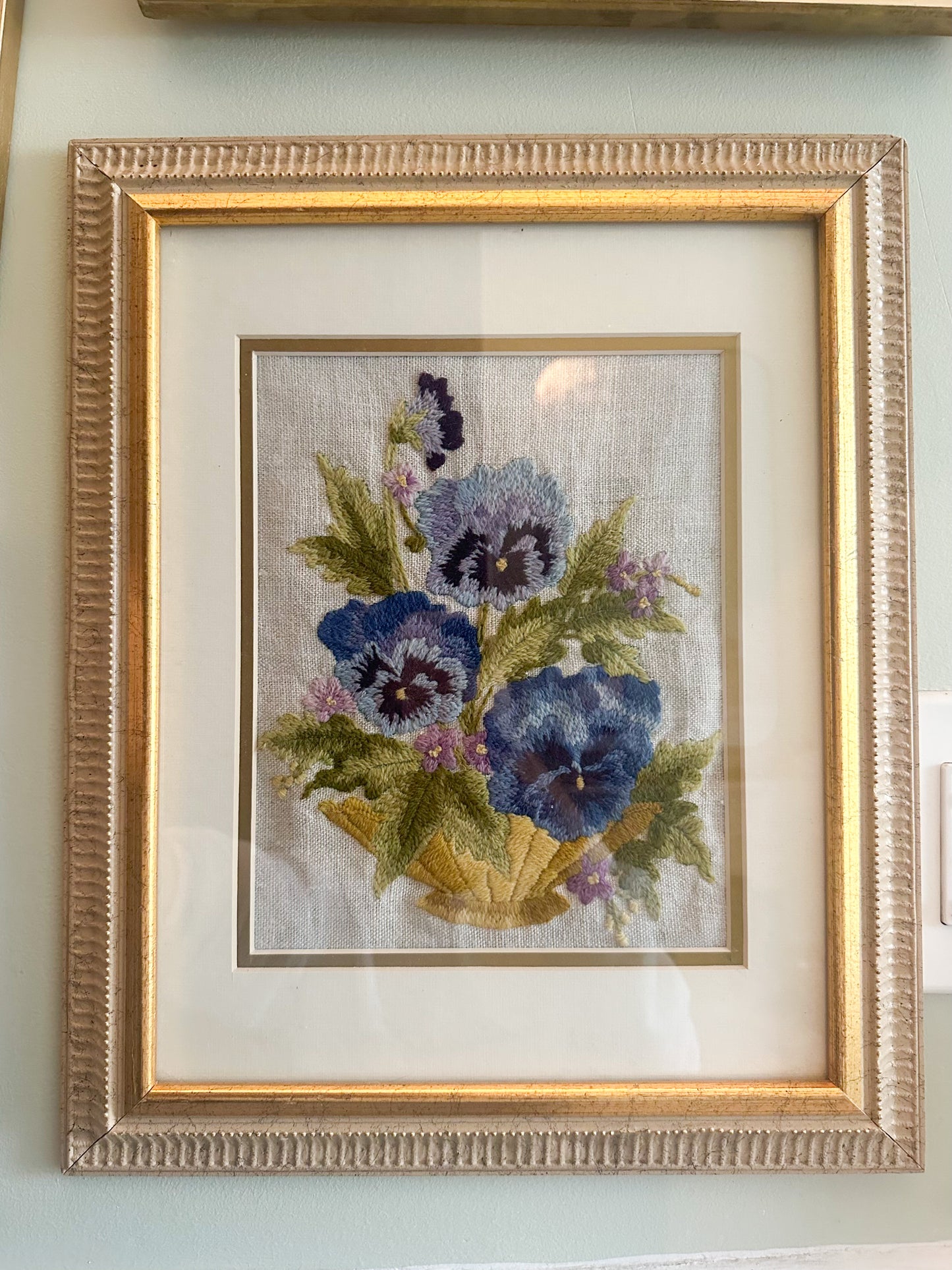 Vintage Pansies Framed Needlepoint