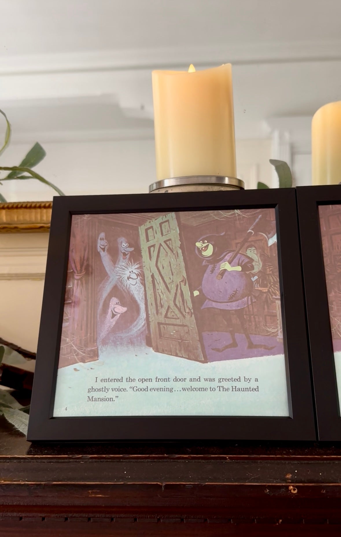 "The Haunted Mansion" Pair of Vintage Framed Book Pages "Welcome to The Haunted Mansion"