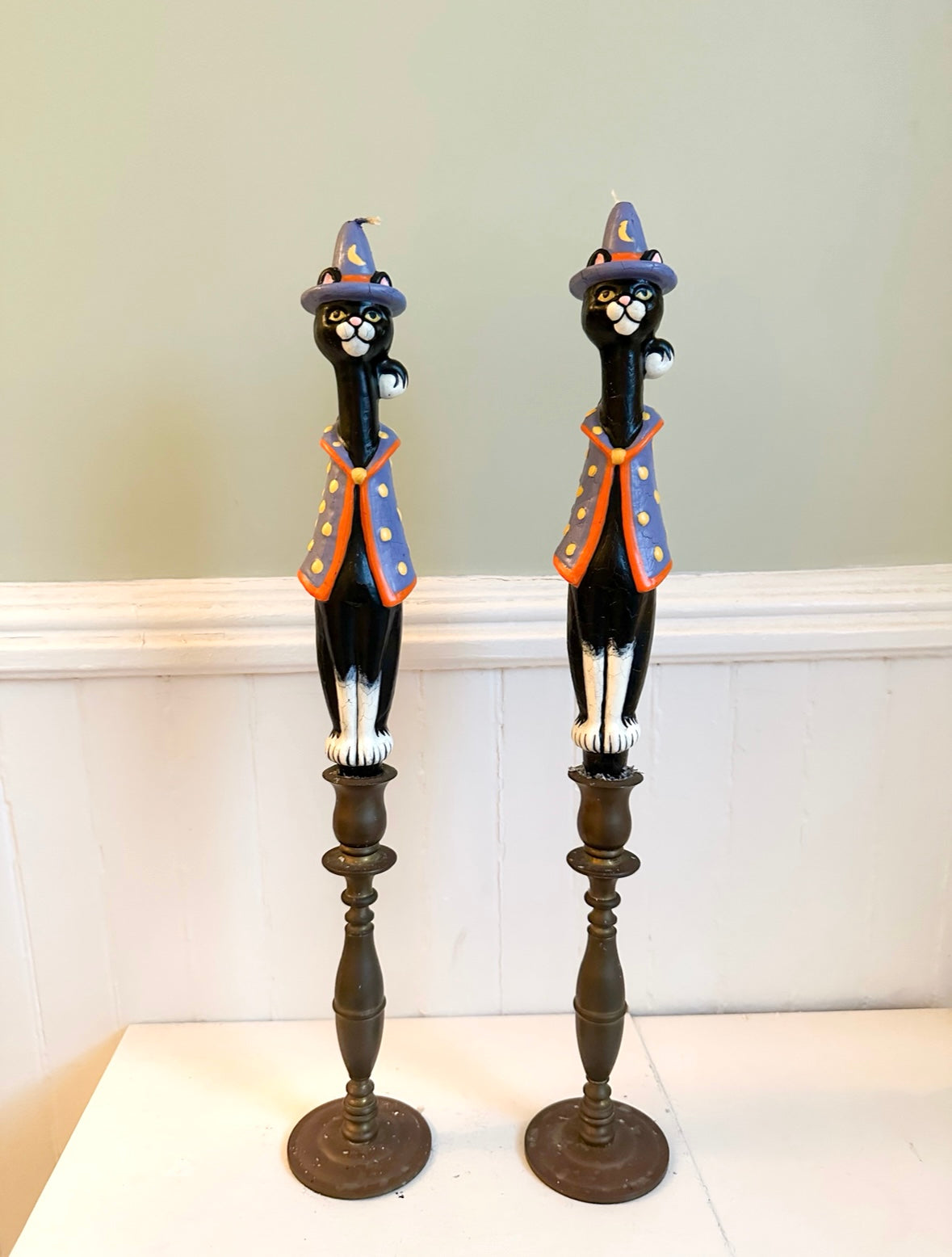 Vintage Black Cat Wizard Taper Candles