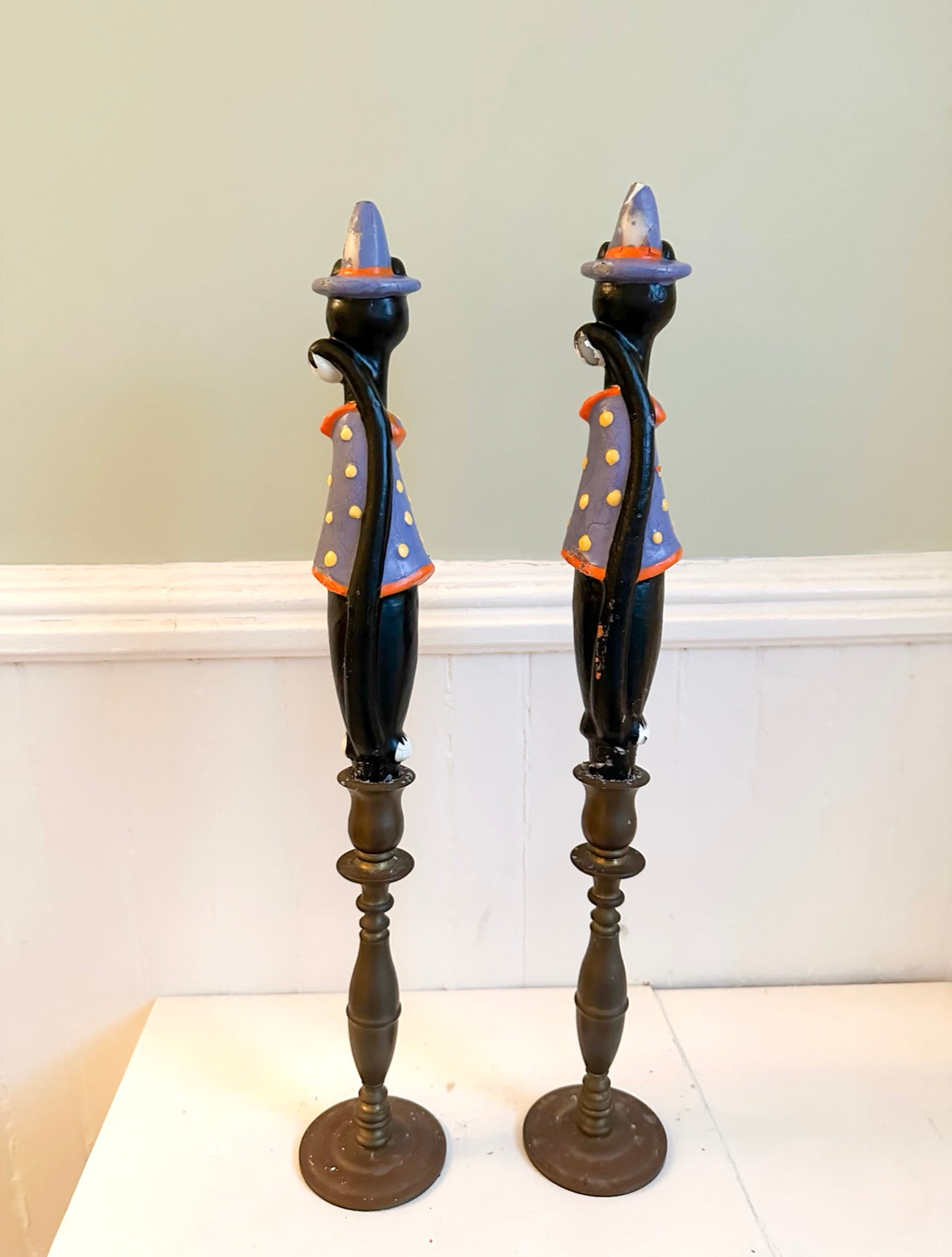 Vintage Black Cat Wizard Taper Candles