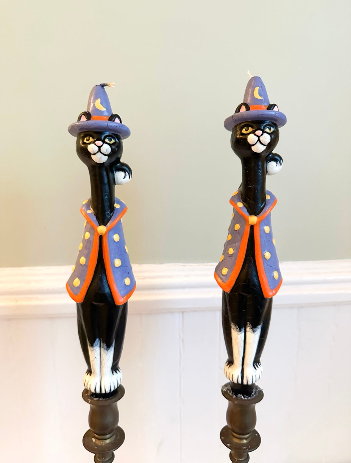Vintage Black Cat Wizard Taper Candles