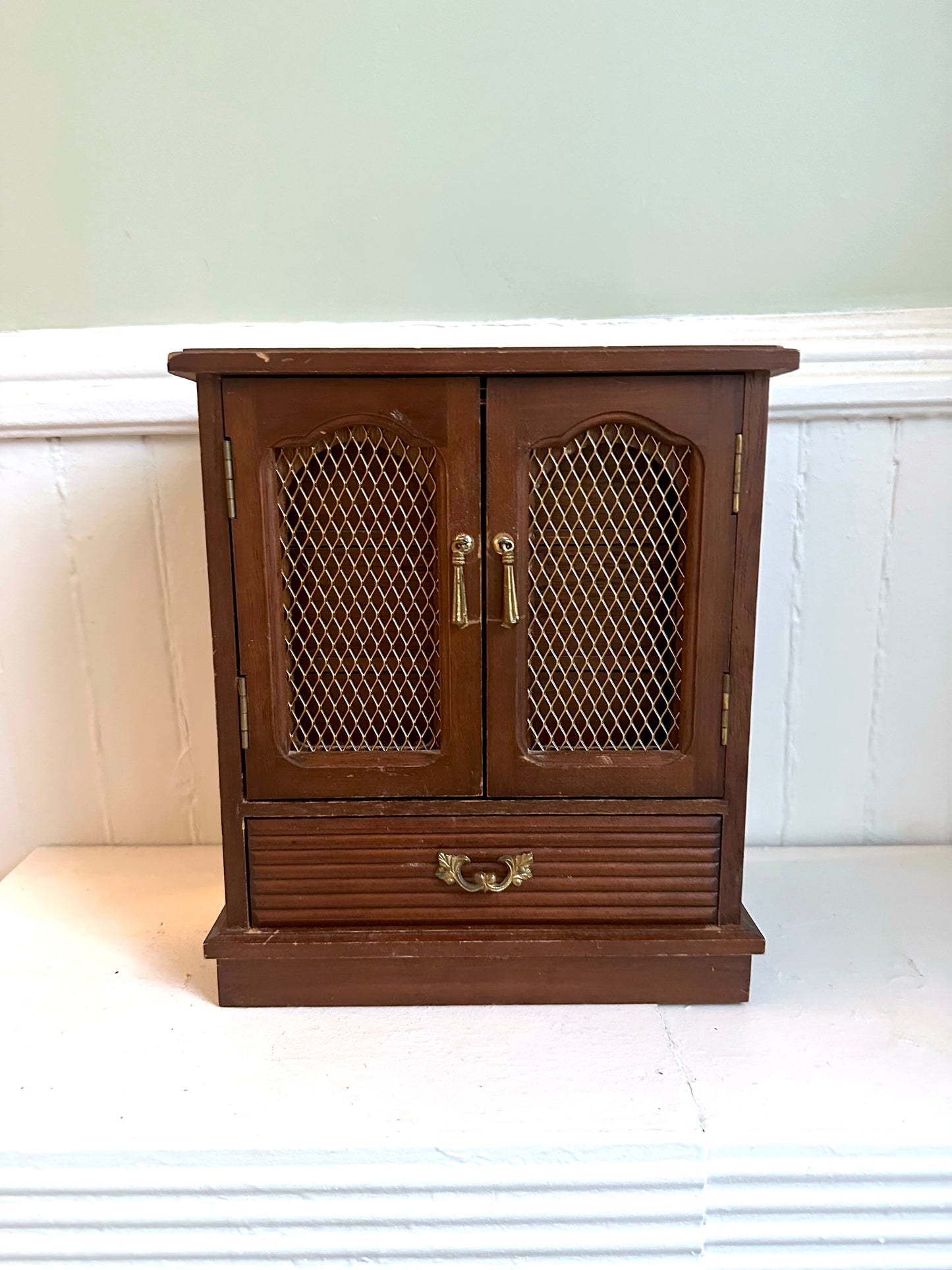 Vintage Wood Armoire Jewelry Box with Doors