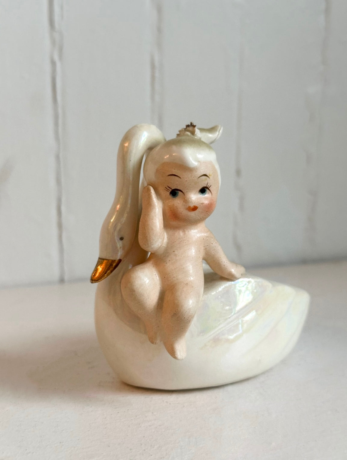 Vintage Girl with Swan Lipstick Holder