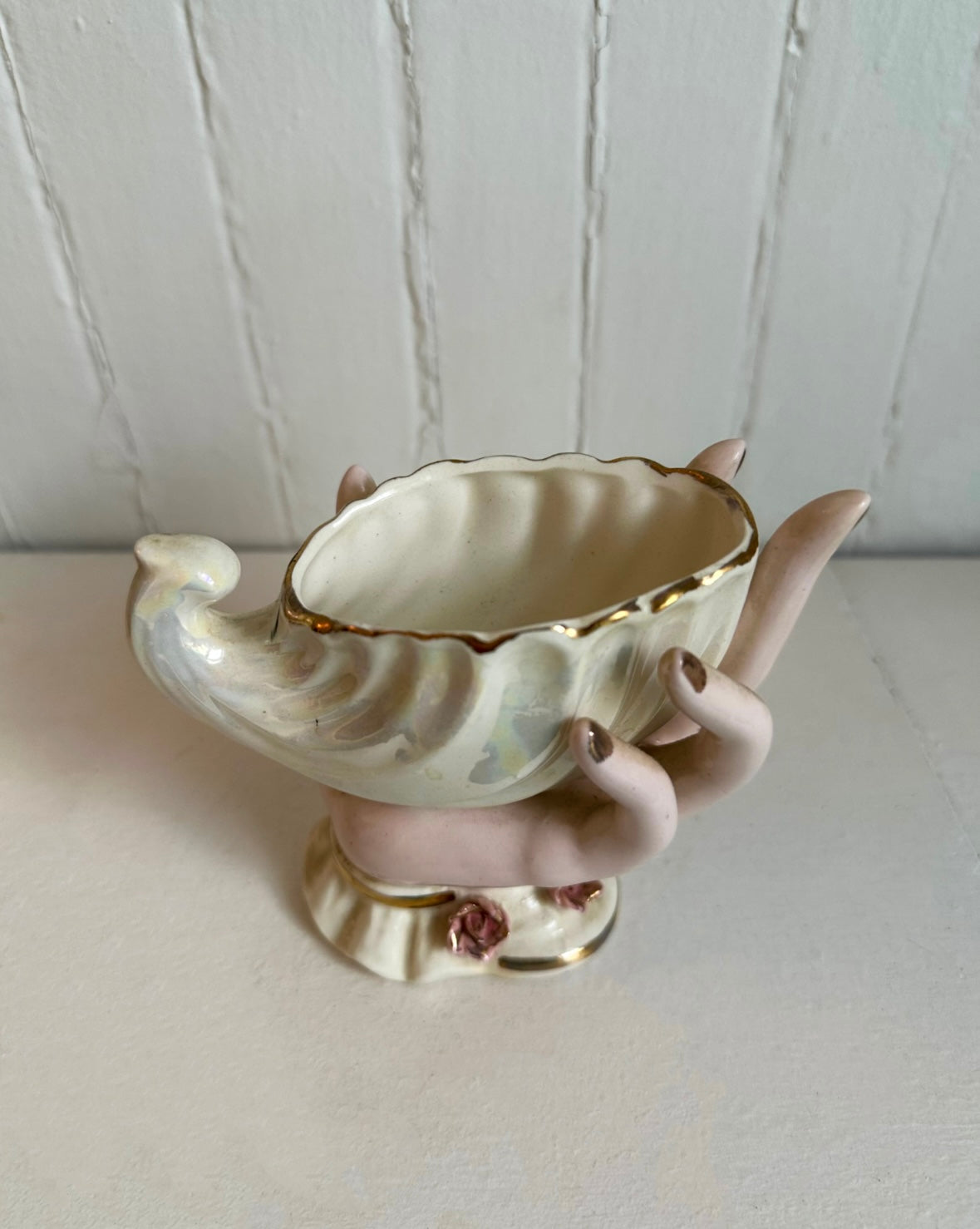 Vintage Hand Holding Shell Planter