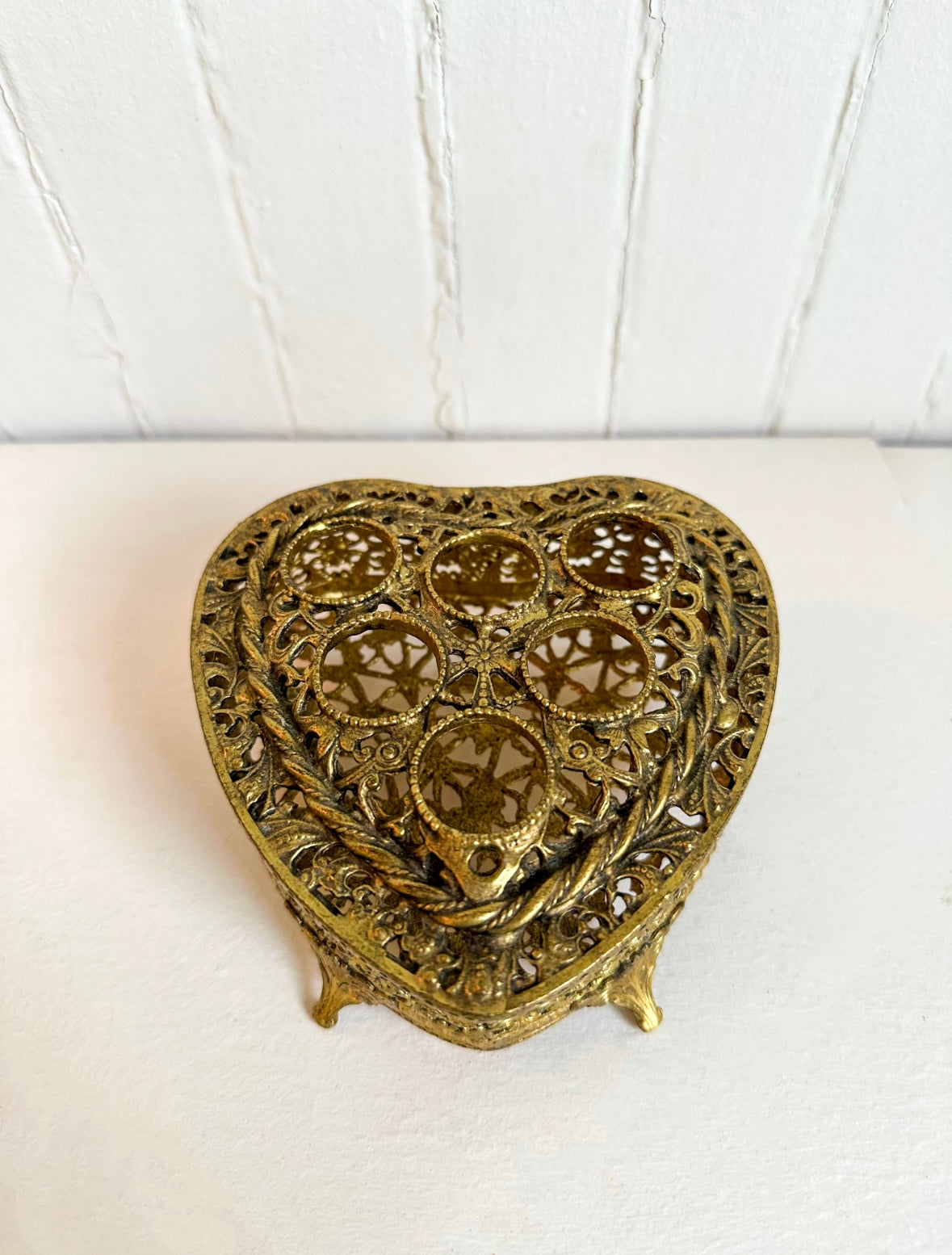 Vintage Brass Gold Heart Lipstick Holder